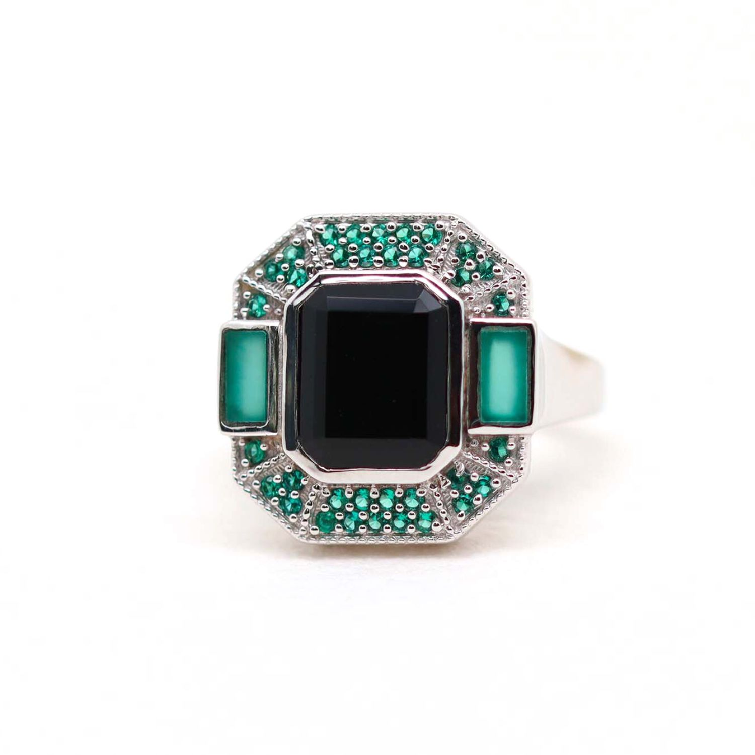 Women’s Black / Silver / Green Celestine Sterling Silver Black Onyx Ring Lambertine Sas