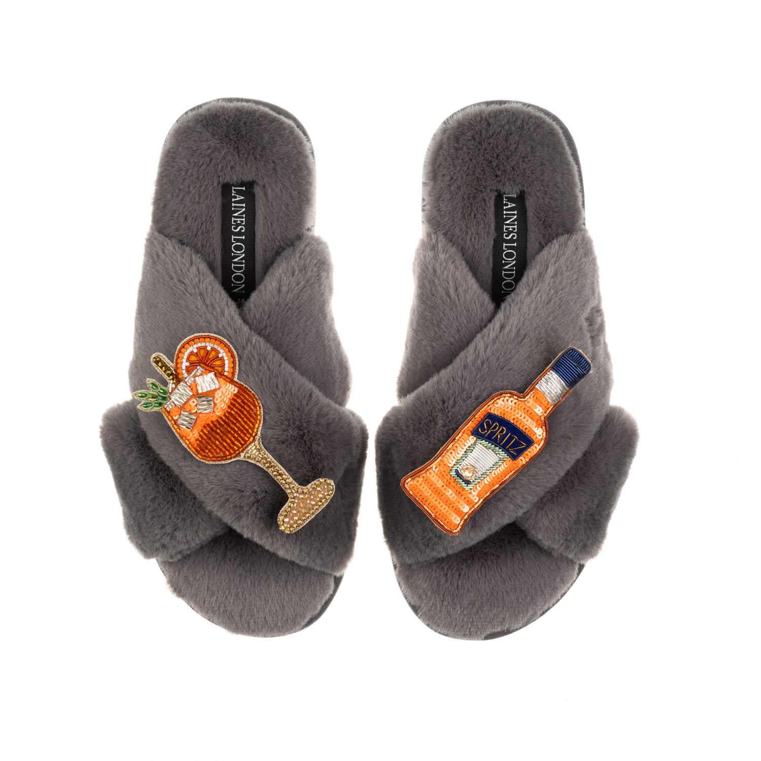 Laines London Women's Classic Laines Slippers With Summer Spritzer Brooches - Grey In Grey
