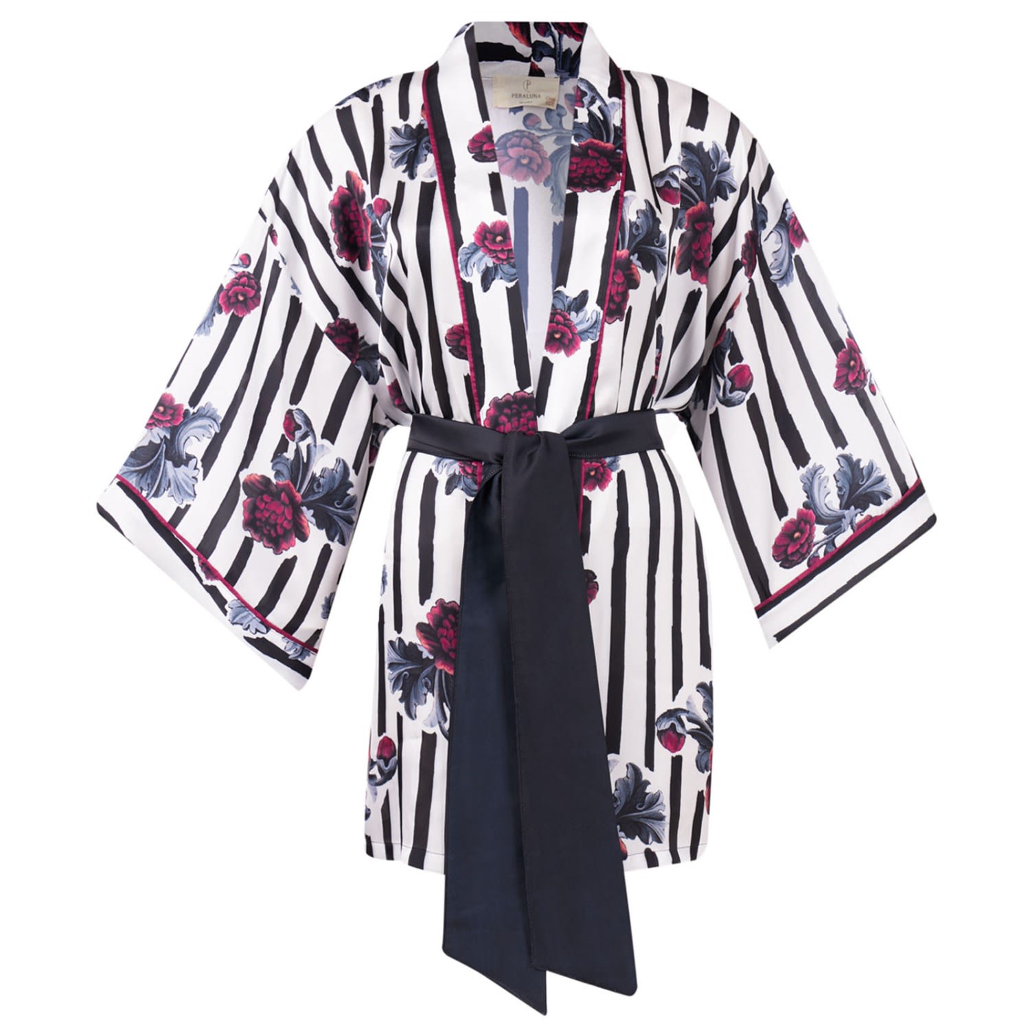 Peraluna Women's Stripe Garden Short Satin Kimono