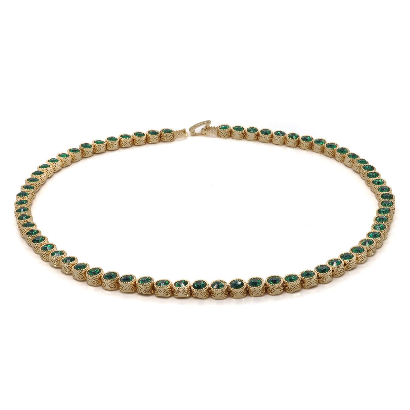 Ebru Jewelry Women's Gold / Green Emerald Tennis Mystic Necklace - Green