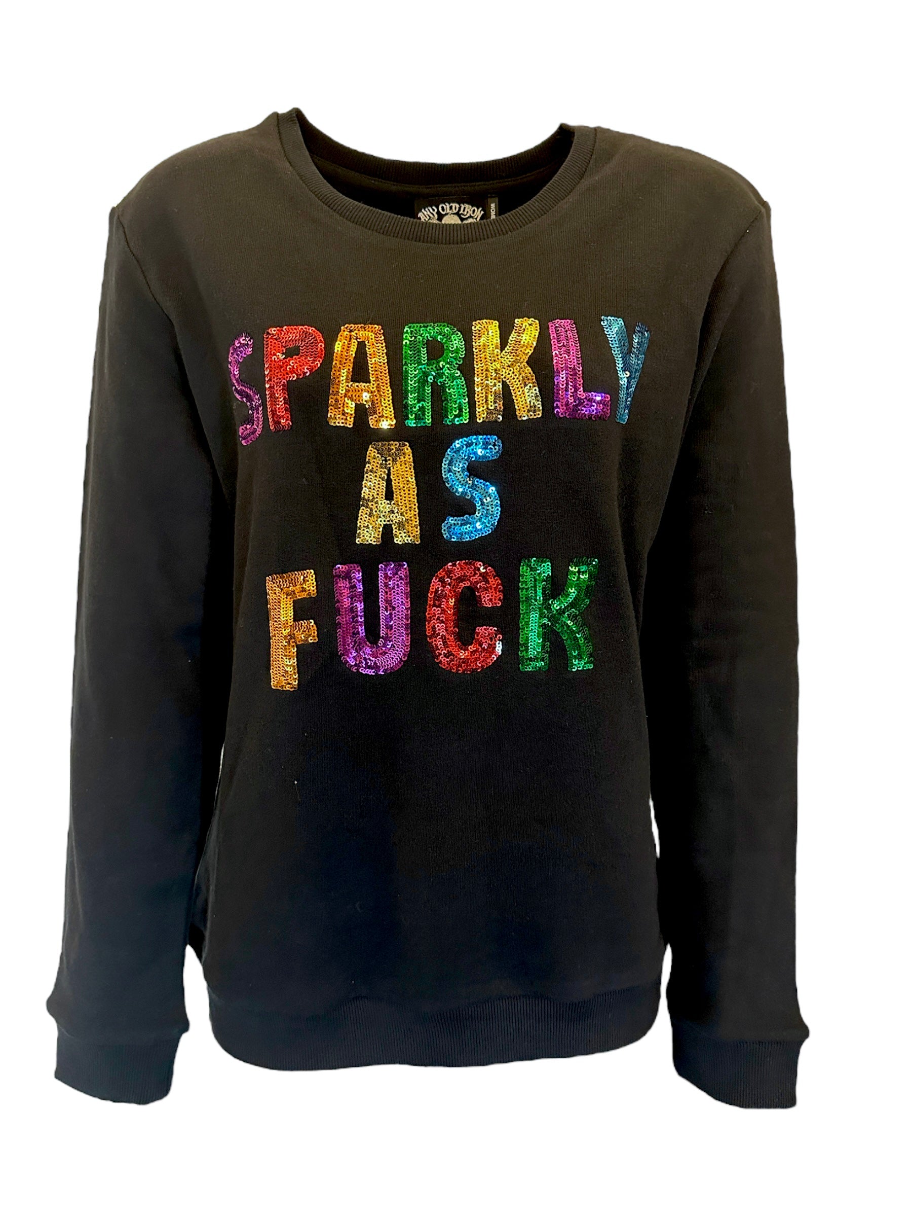 Any Old Iron Women's Rainbow Sparkly As Fuck Sequin Black Sweatshirt In Black