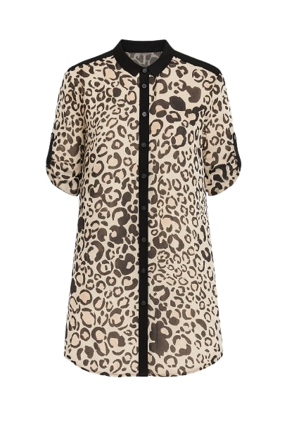 Conquista Women's Long Summer Shirt In Leopard Print In Black