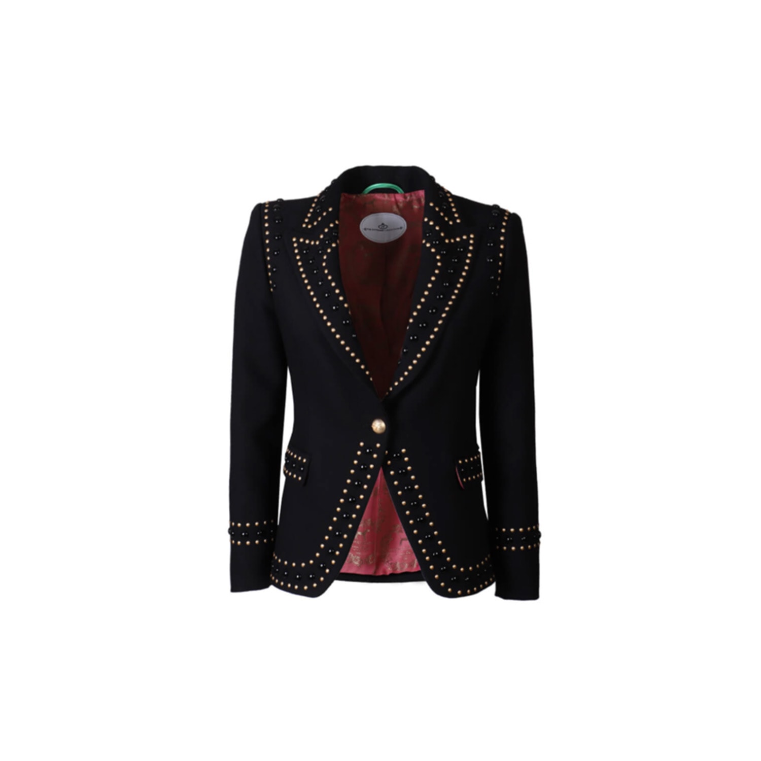 The Extreme Collection Women's Rock Star Statement Black Blazer With Gold And Black Studded Embellishments In Black