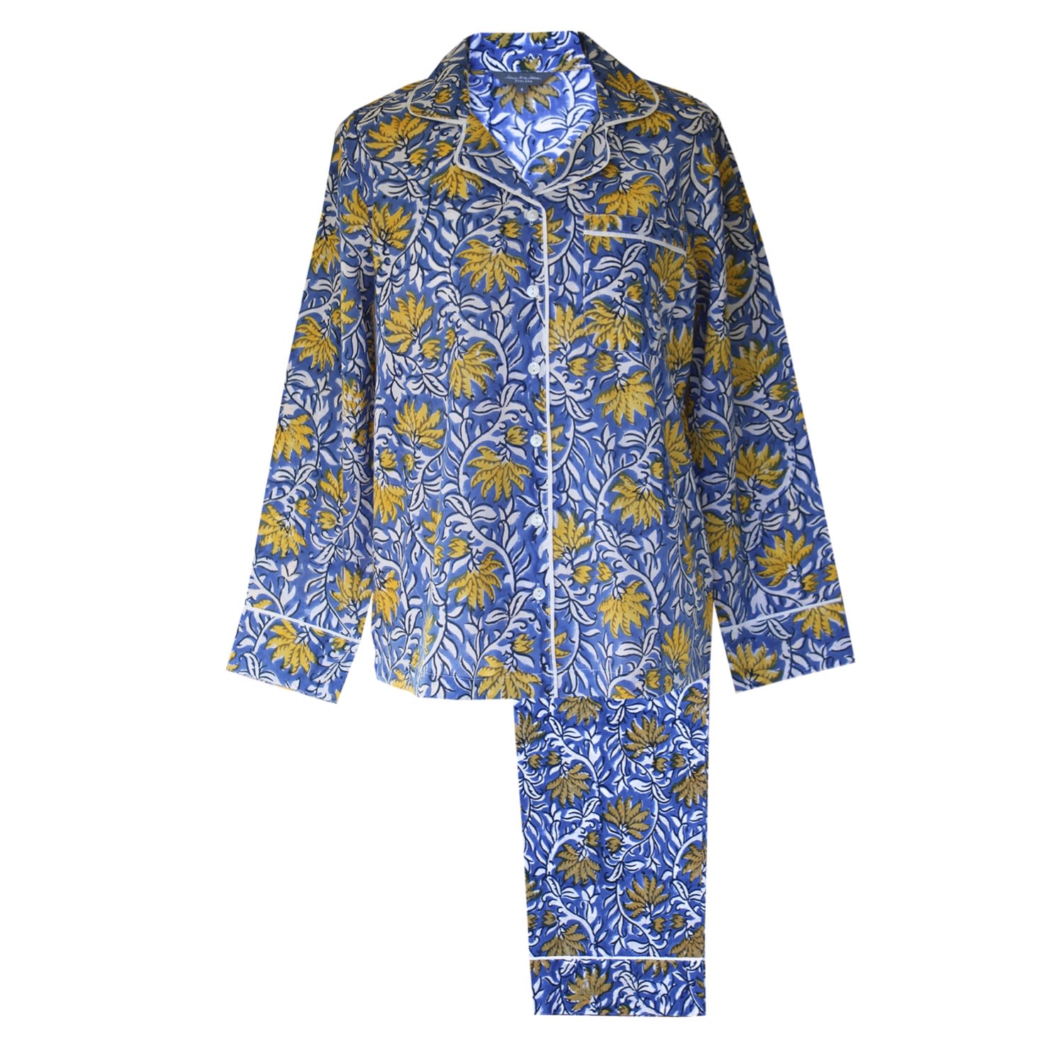 Lime Tree Design Women's Blue And Yellow Floral Block Printed Pyjamas