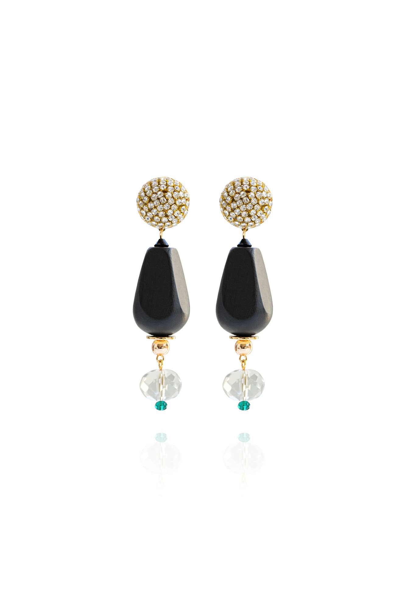 Women’s Black / Neutrals / Green Cline Earrings In Clean Crystal Saule Label