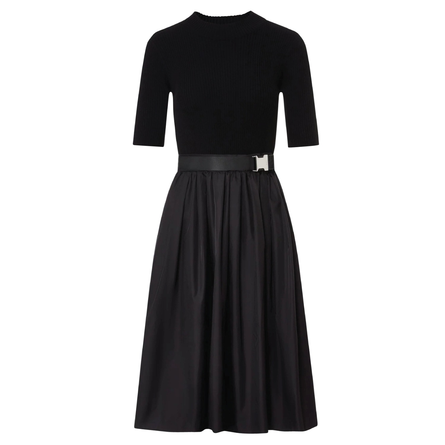 Roch Perel Women's Black / Silver Black Knit And Taffeta Midi Buckle Dress In Black/silver