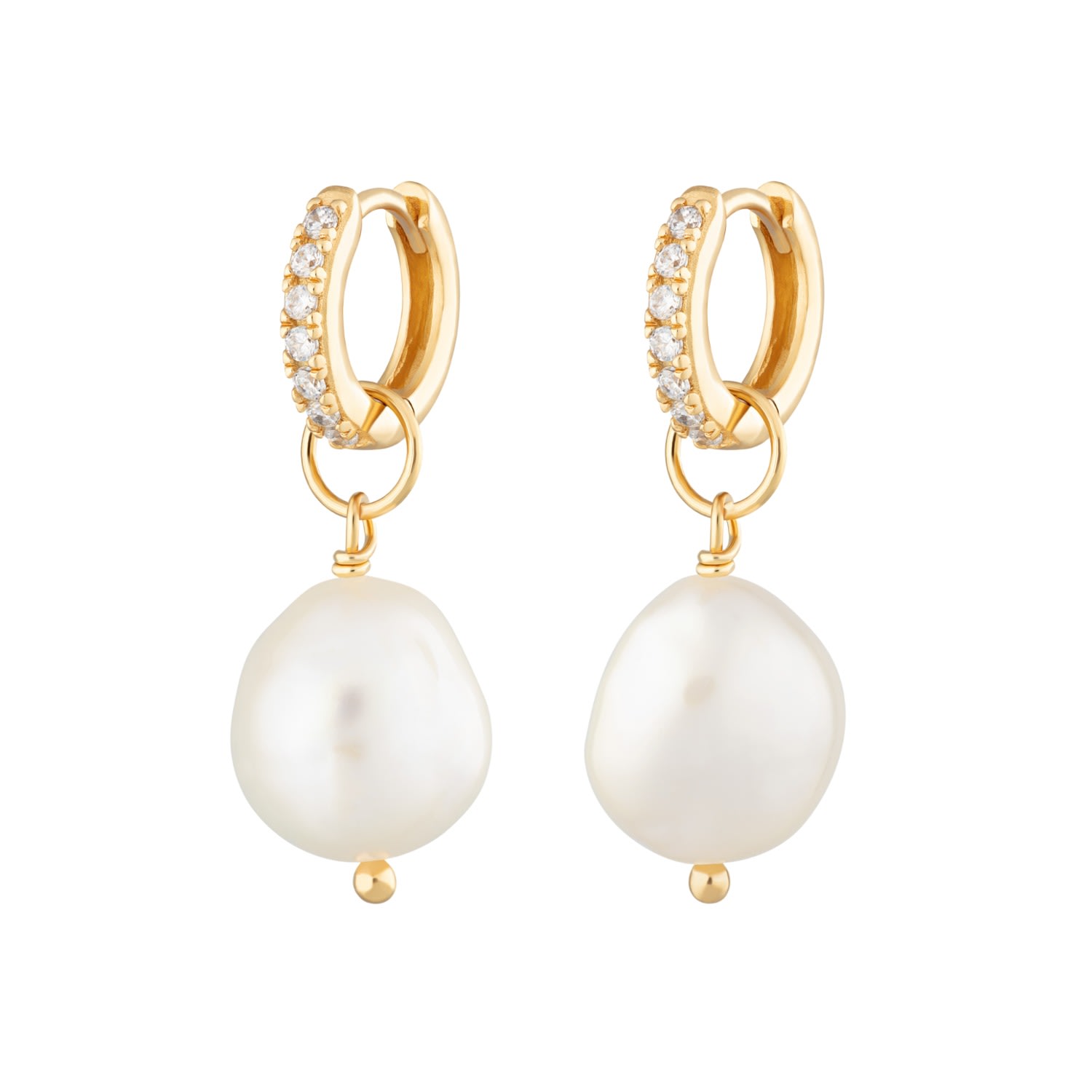 Scream Pretty Women's Gold Large Sparkle Huggie Earrings With Baroque Pearl In Gold