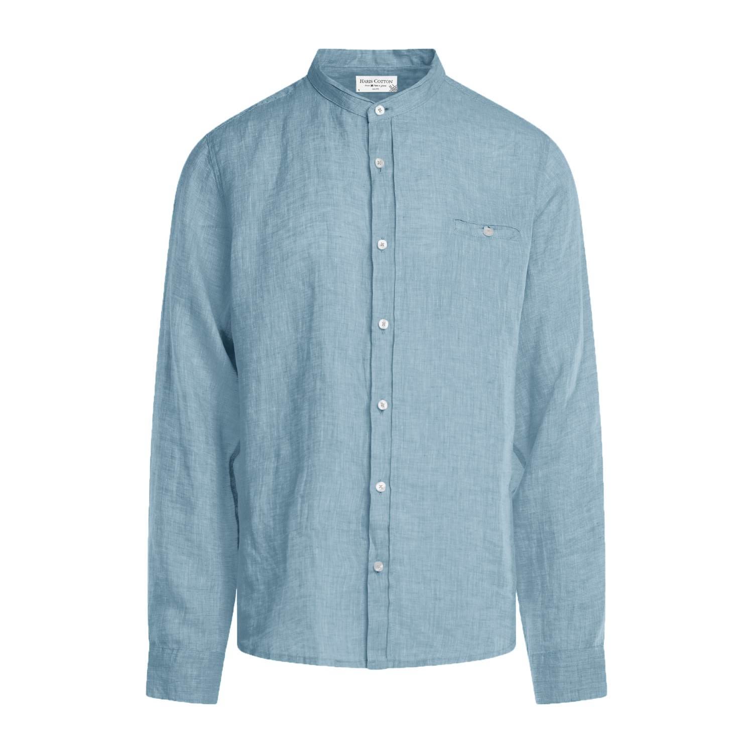 Haris Cotton Men's Slim Fit Mandarin Neck Linen Melange Shirt - Harbor Grey Melange In Grey