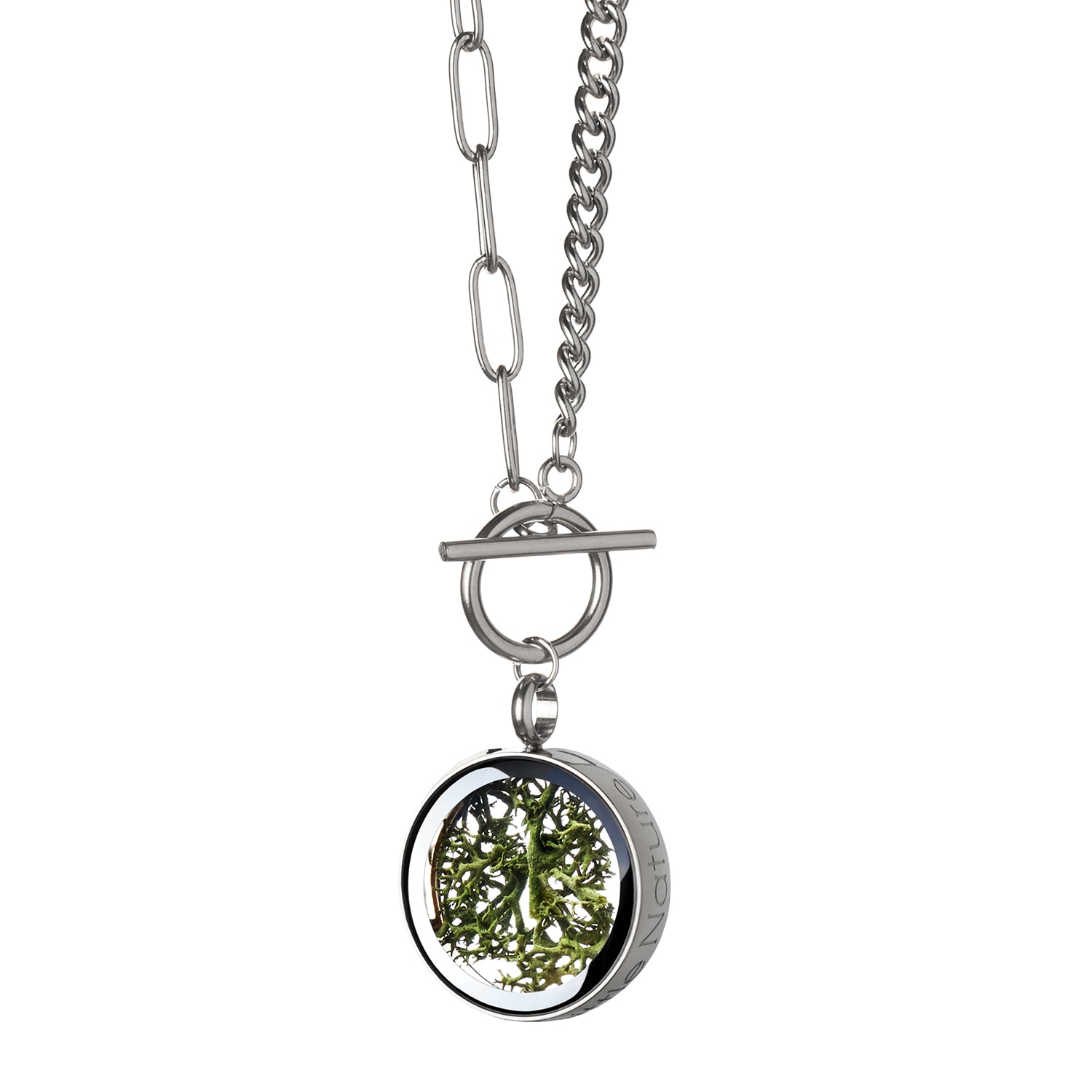 My Little Nature Women's Green / Silver Handcrafted Moss Necklace With Toggle Clasp - Nature Artisan Jewelry