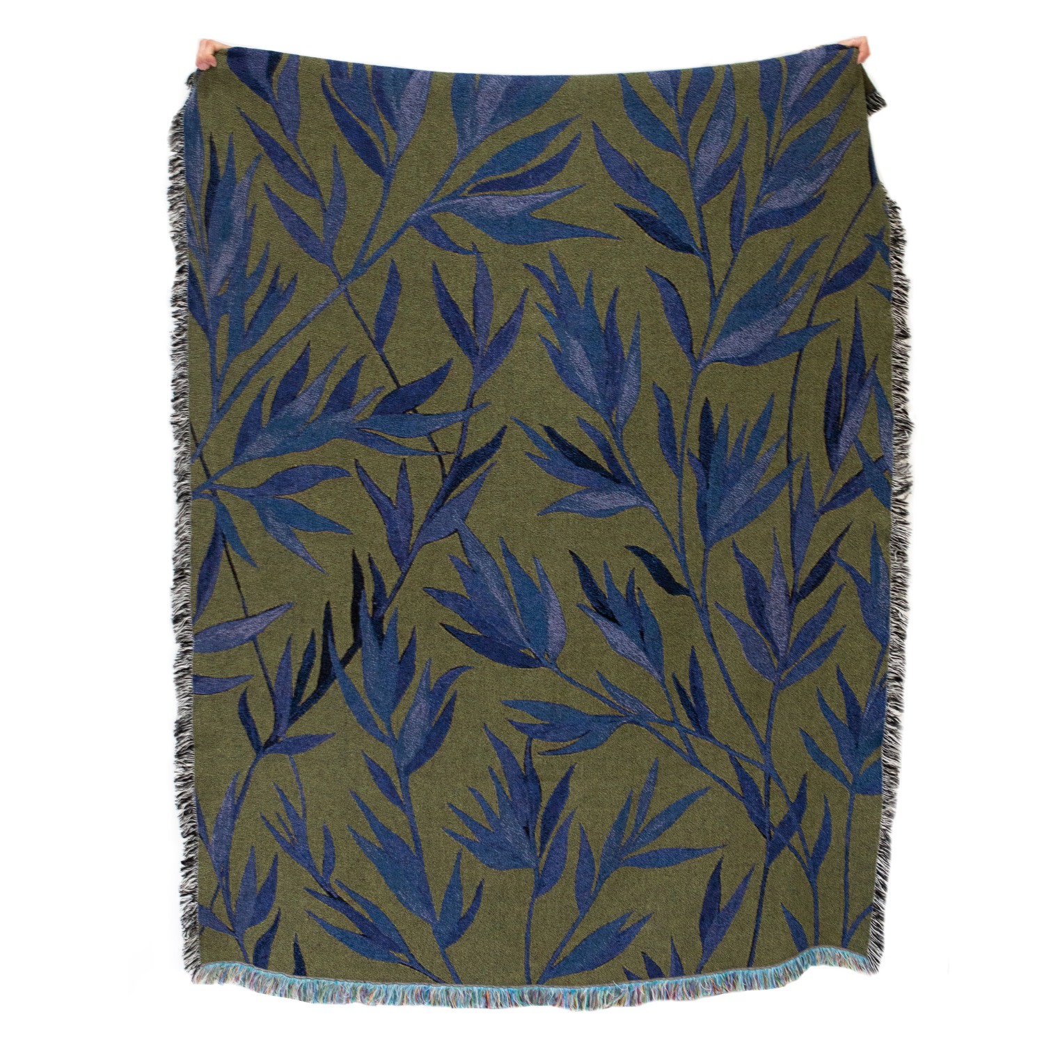 Brown / Blue / Green Growth Olive Green, Blue, Recycled Cotton Woven Throw One Size Rosanna Corfe