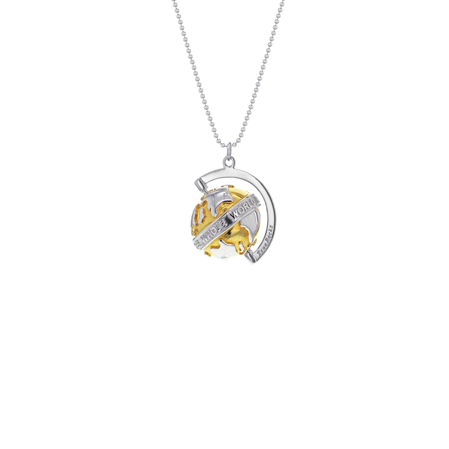 True Rocks Men's Gold / Silver Small Spinning Globe Pendant 2tone 18kt Gold Plated & Sterling Silver In Multi