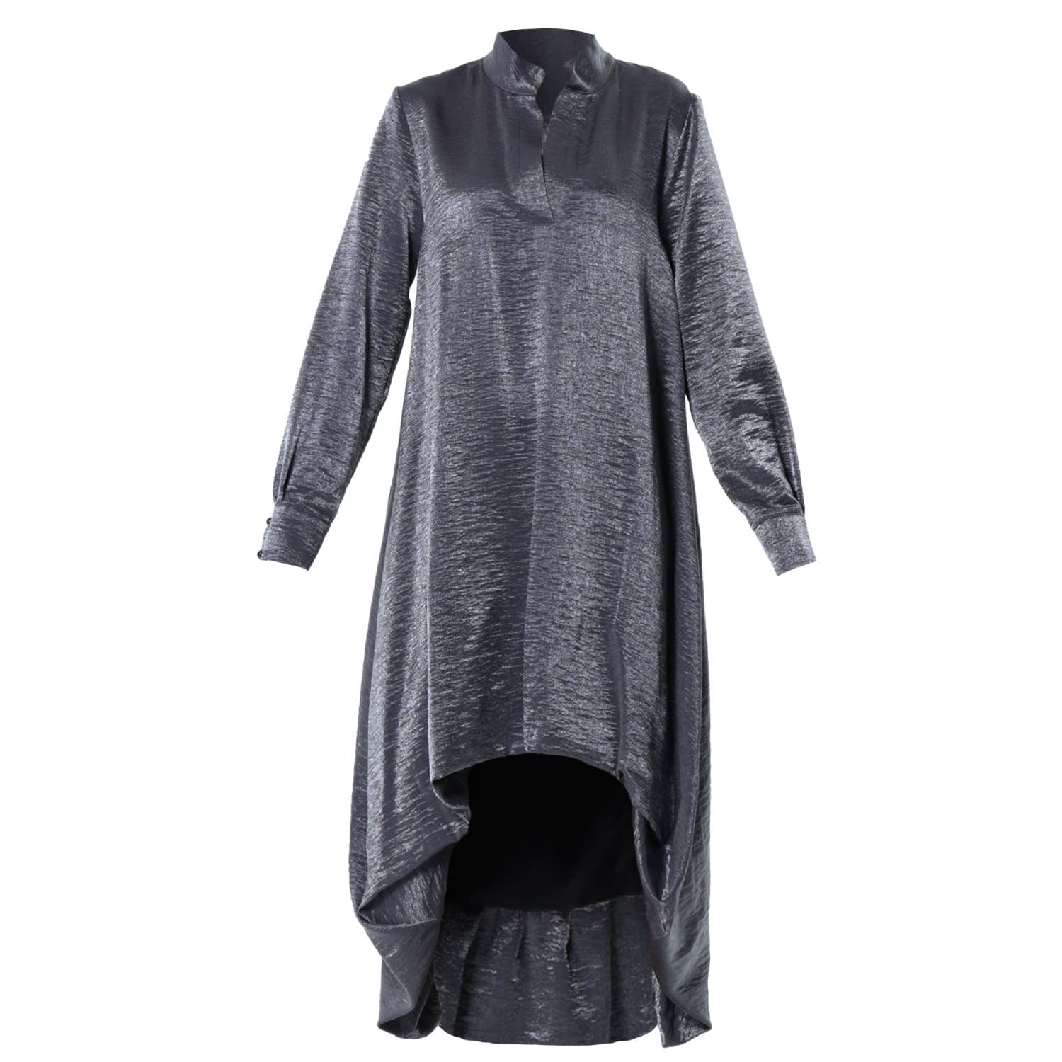 Women's Silver Shiny Metallic High-Low Dress | Extra Large | Metamorphoza