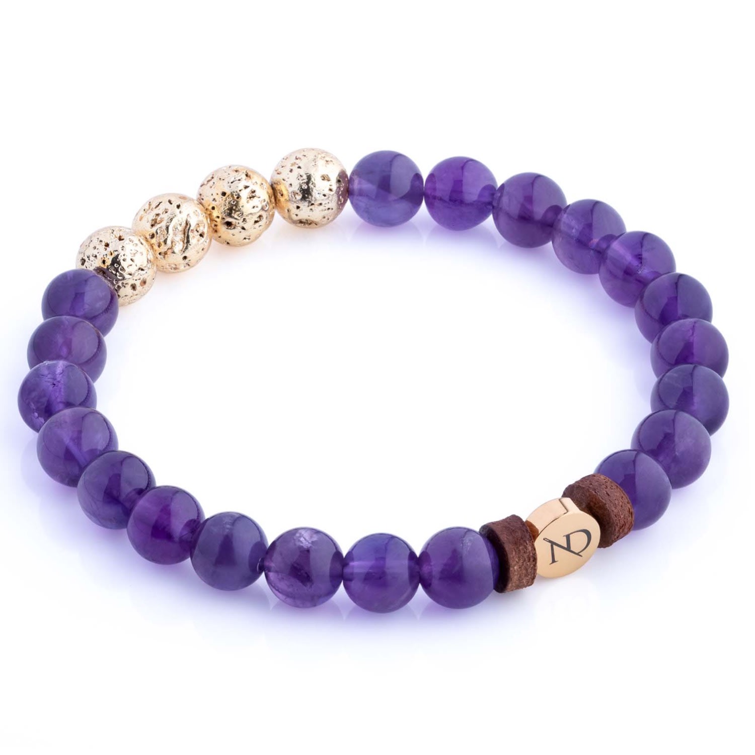 N'damus London Men's Leather, Purple Amethyst & Gold Gemstone Beaded Bracelet In Purple