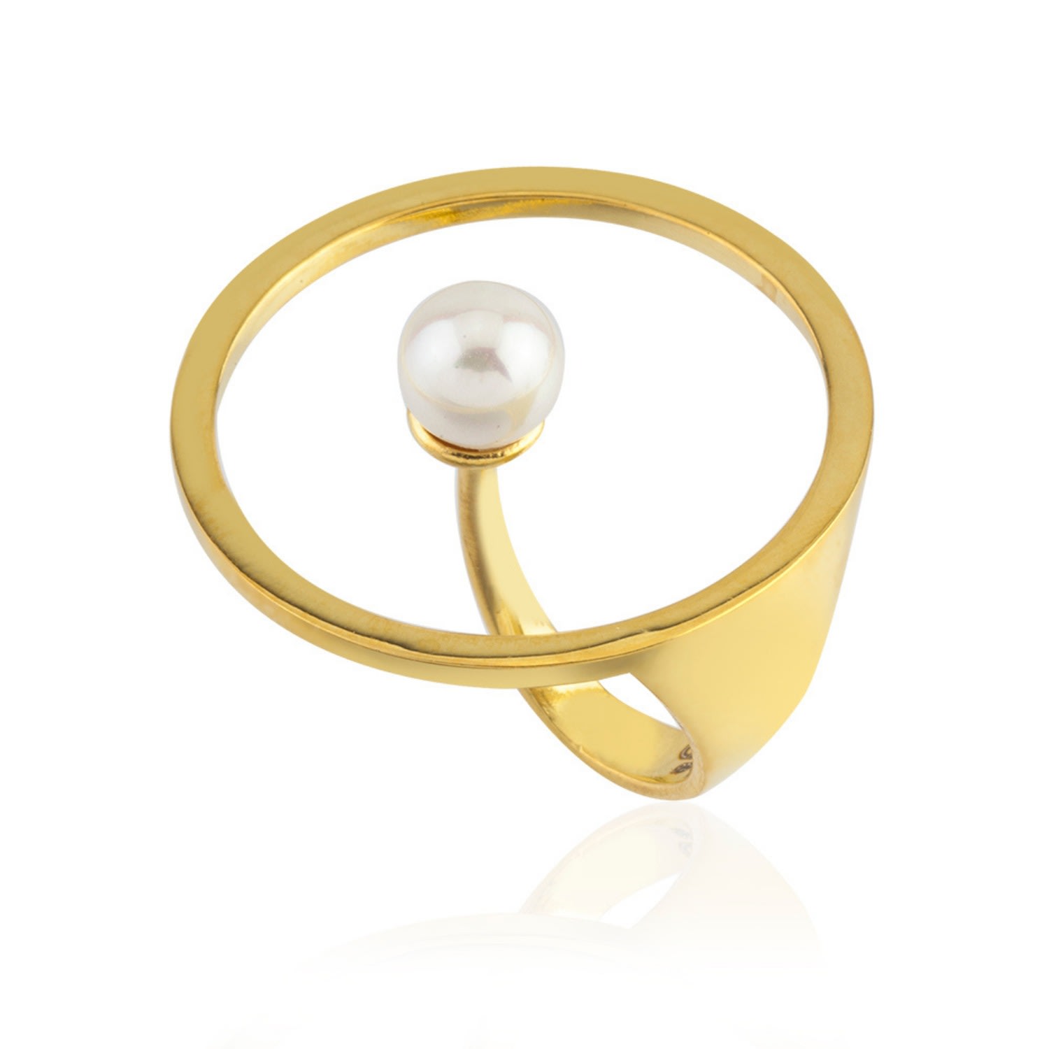 Women’s Gold Pearl Round Adjustable Big Ring Linya Jewellery