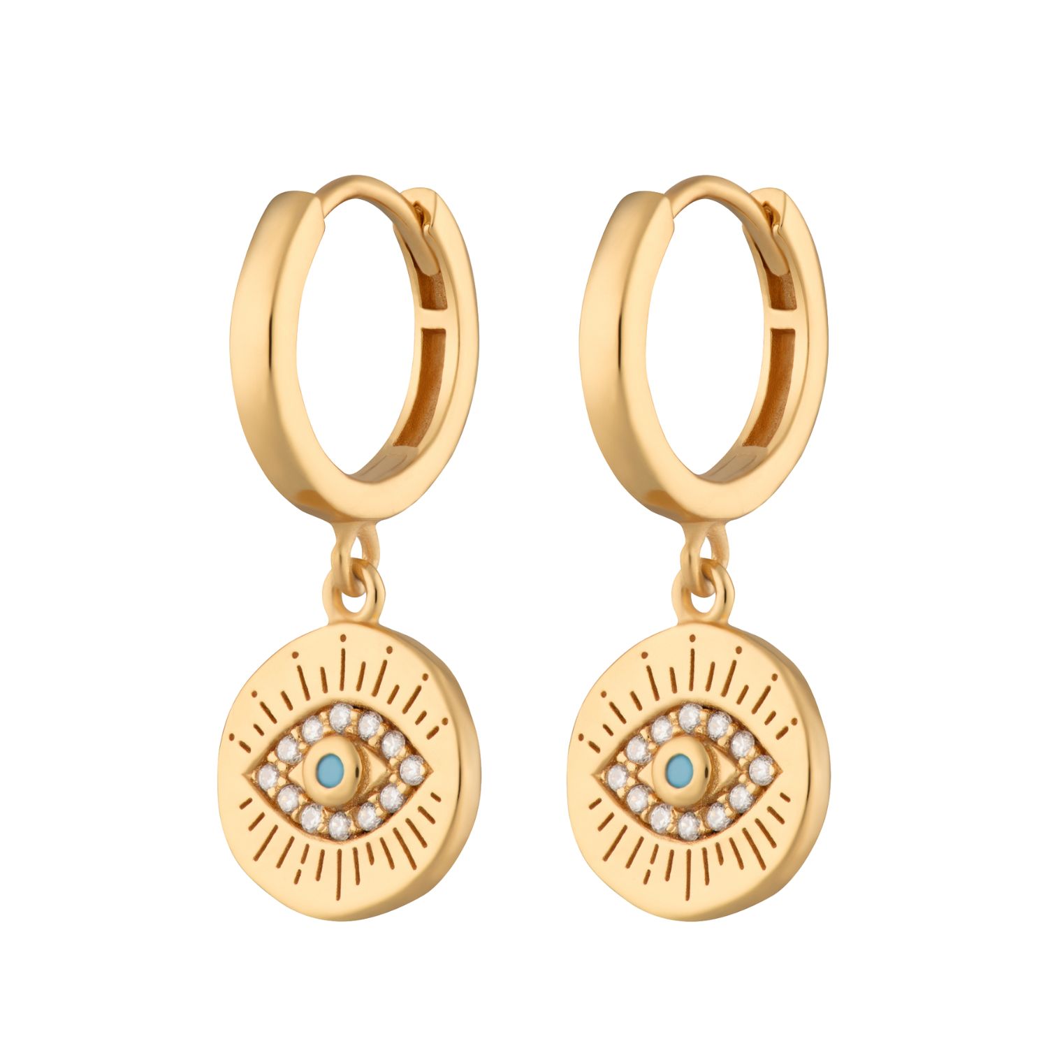 Scream Pretty Women's Gold / Blue Gold Evil Eye Charm Hoop Earrings