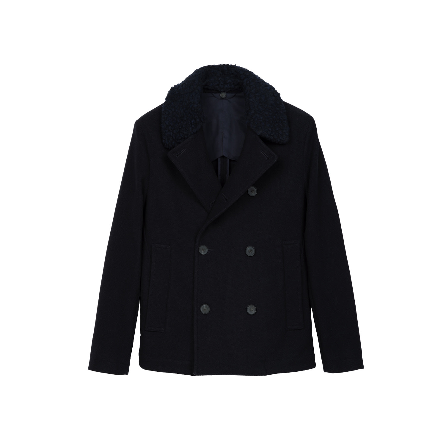 Men’s Blue Double Breasted Shearling Peacoat - Navy Large Aeterno Studio