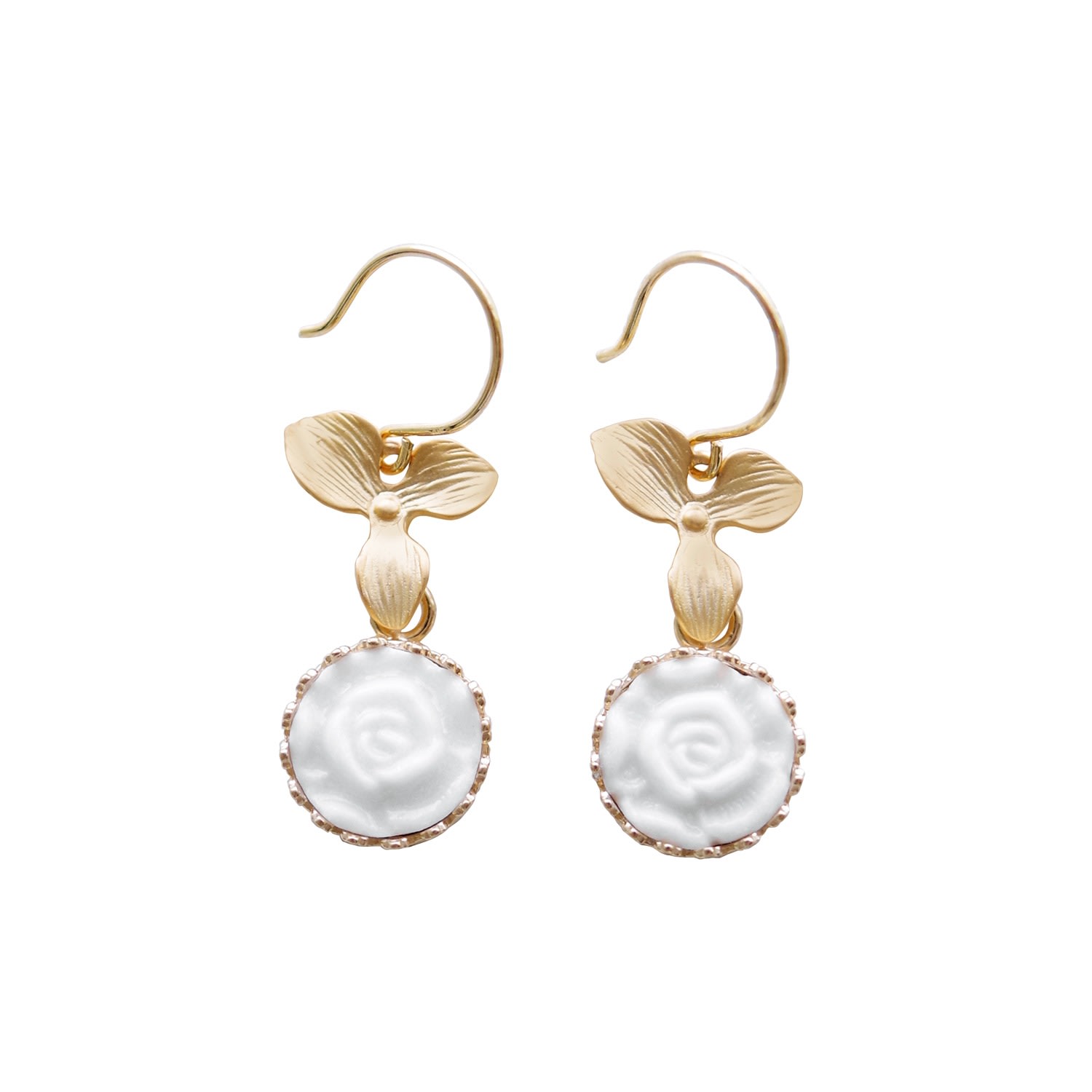 Women’s White Mini Porcelain Moonlight Rose Drop Earrings Poporcelain