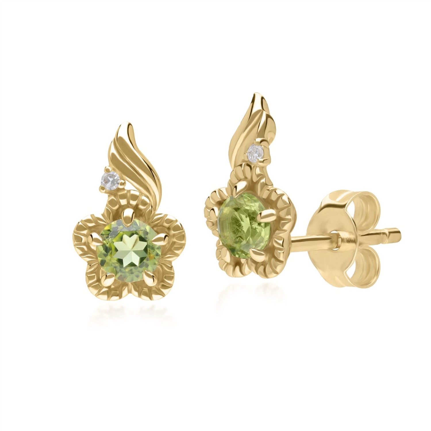 Women’s Gold / Green Floral Peridot & Diamond Earrings In Yellow Gold Gemondo