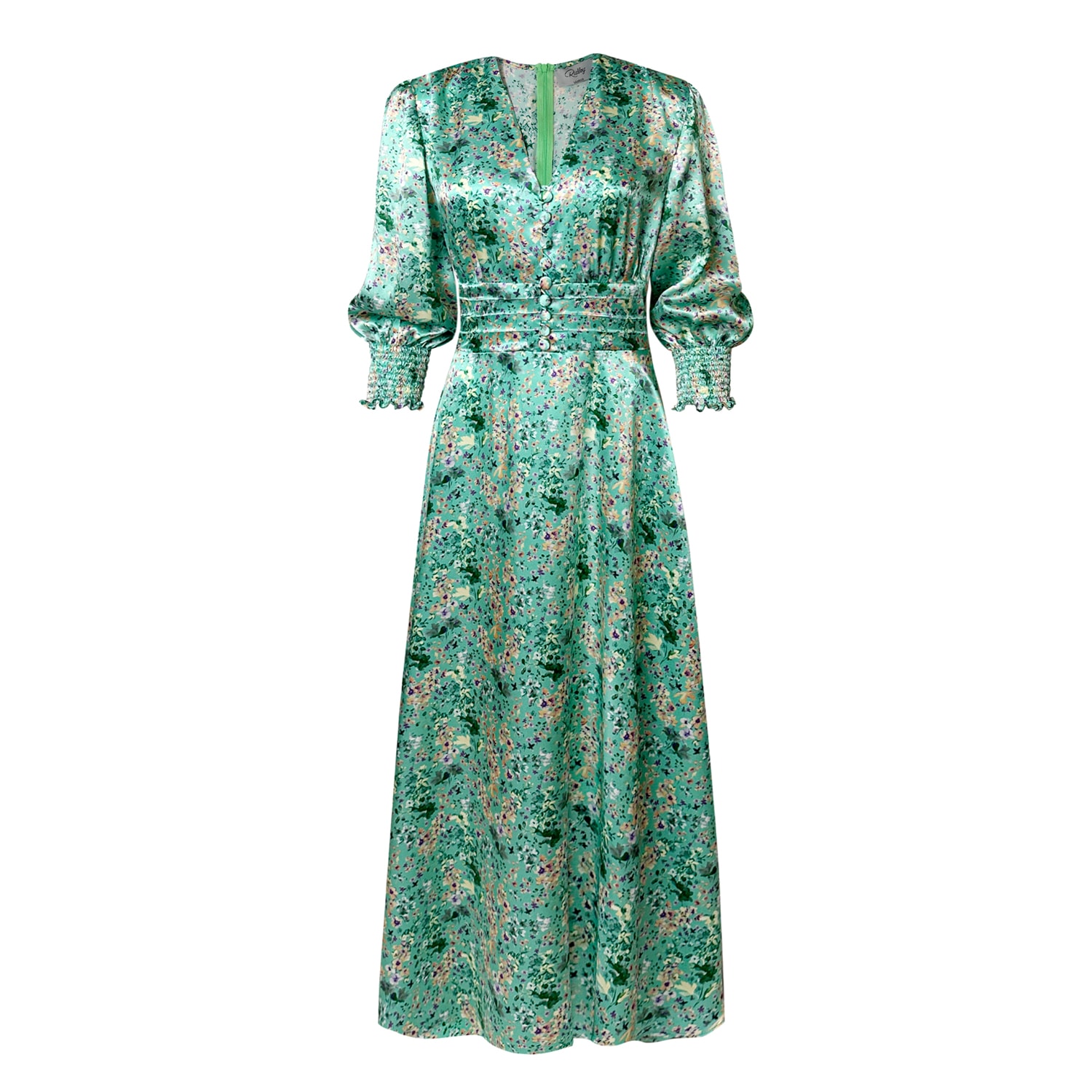 Ridley London Women's Green Ella Dress: Mint Dapple Satin In Green