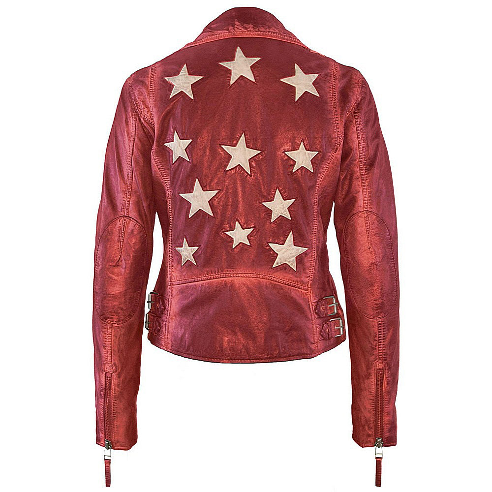 Women’s Christy Rf Star Detail Leather Jacket, Red Extra Small Mauritius