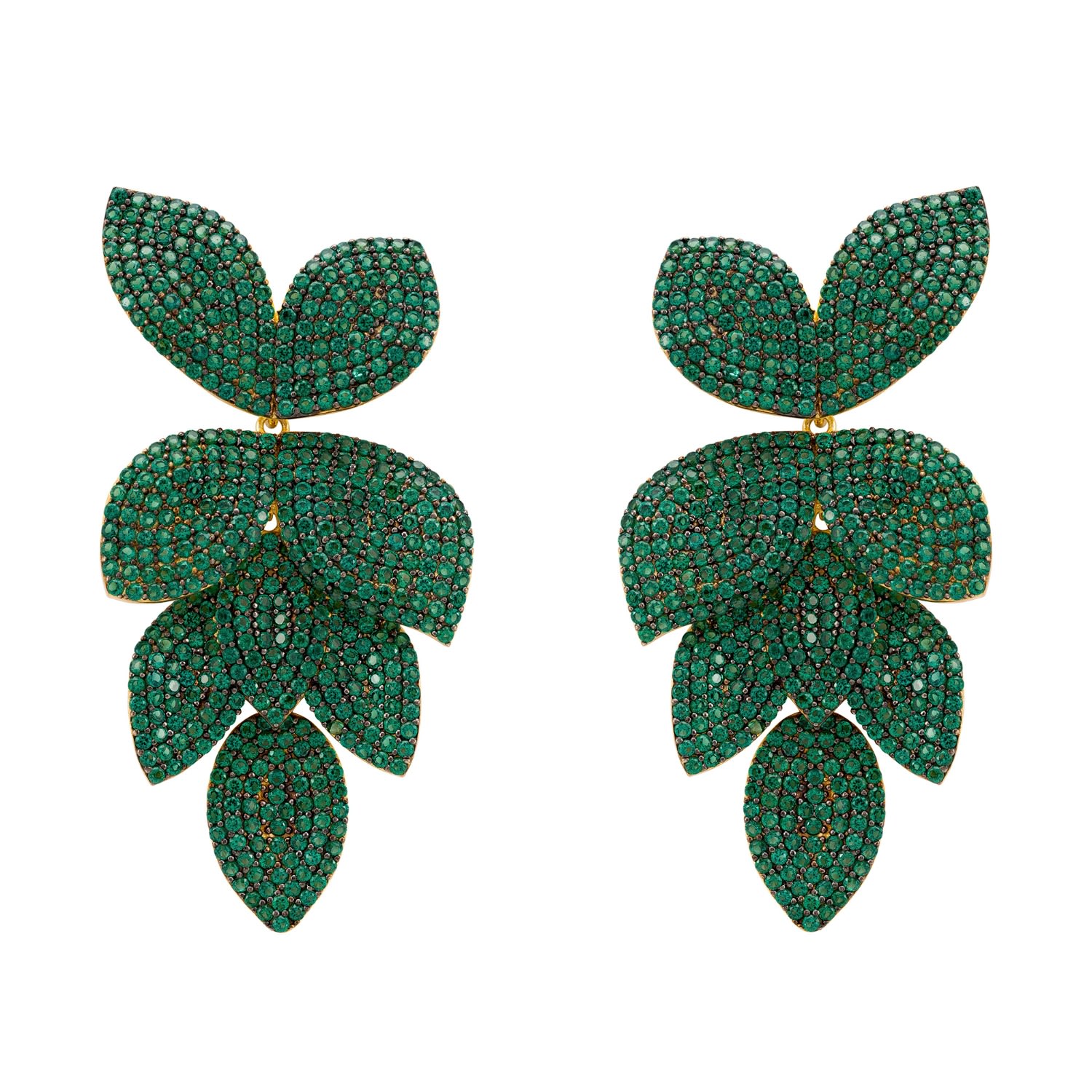 Women’s Green / Gold Petal Cascading Flower Earrings Gold Emerald Green Latelita