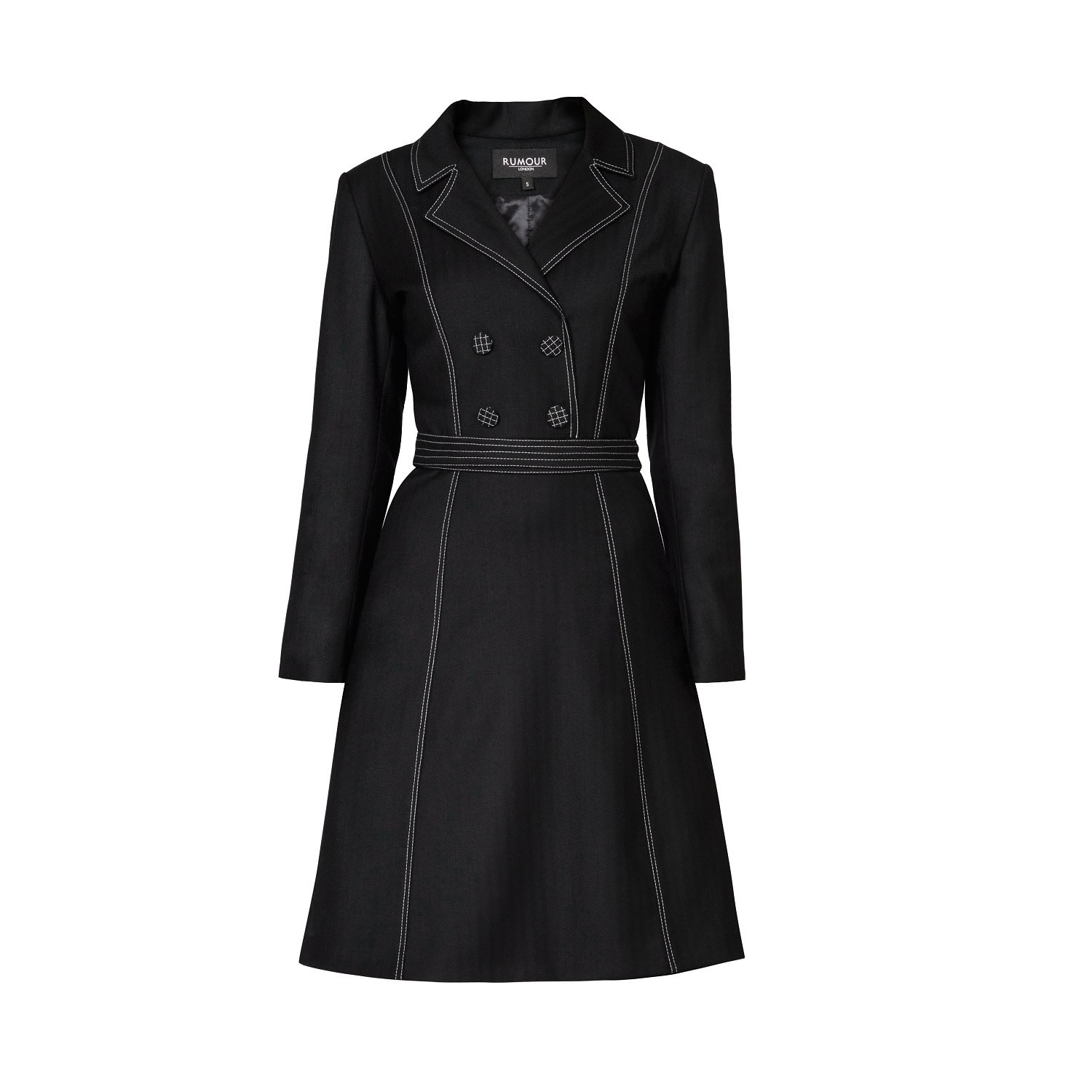 Women’s Black Annabel Virgin Wool Dress With Pleated Back & Contrasting Stitching Small Rumour London