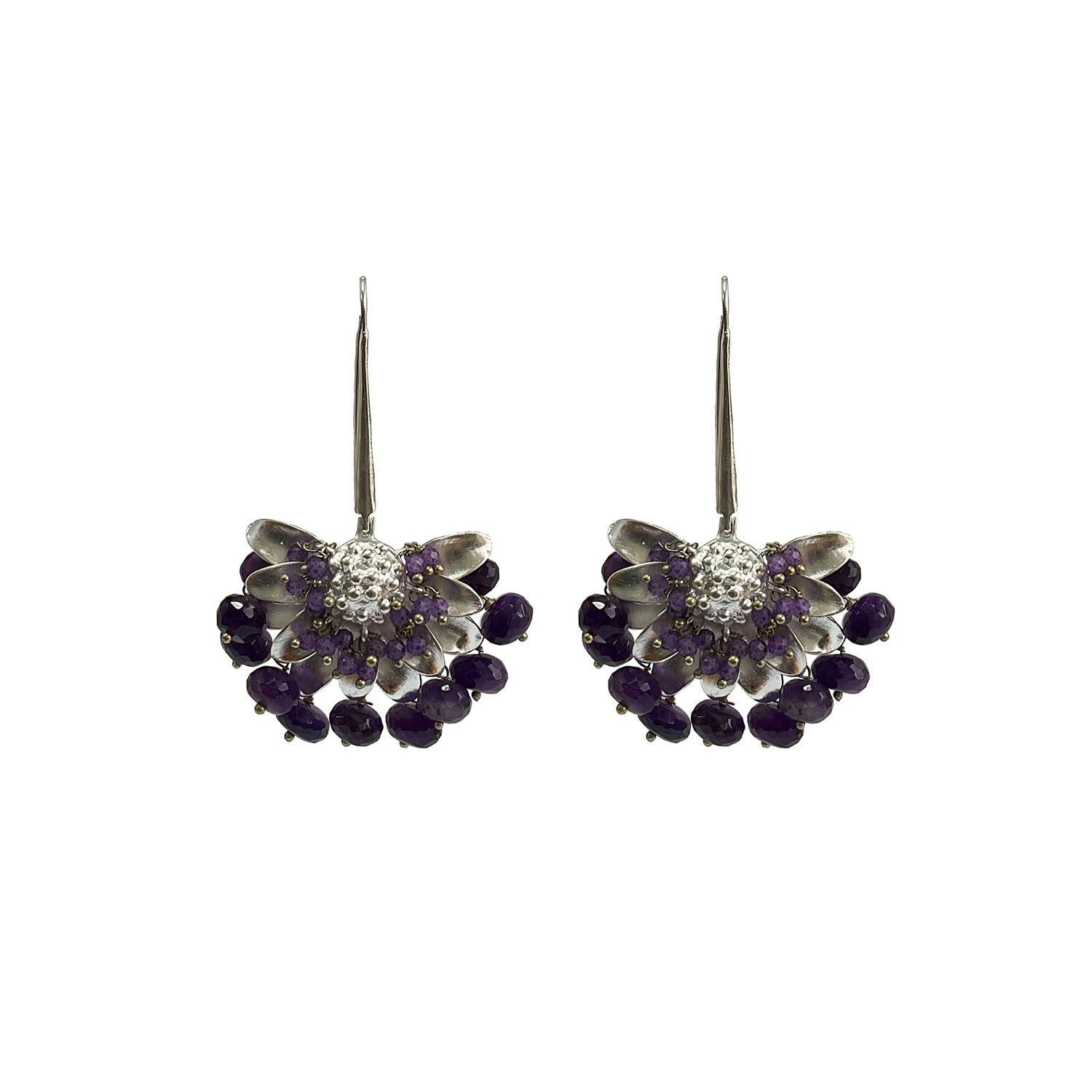 Cuda Women's Silver Lotus Drop Earring