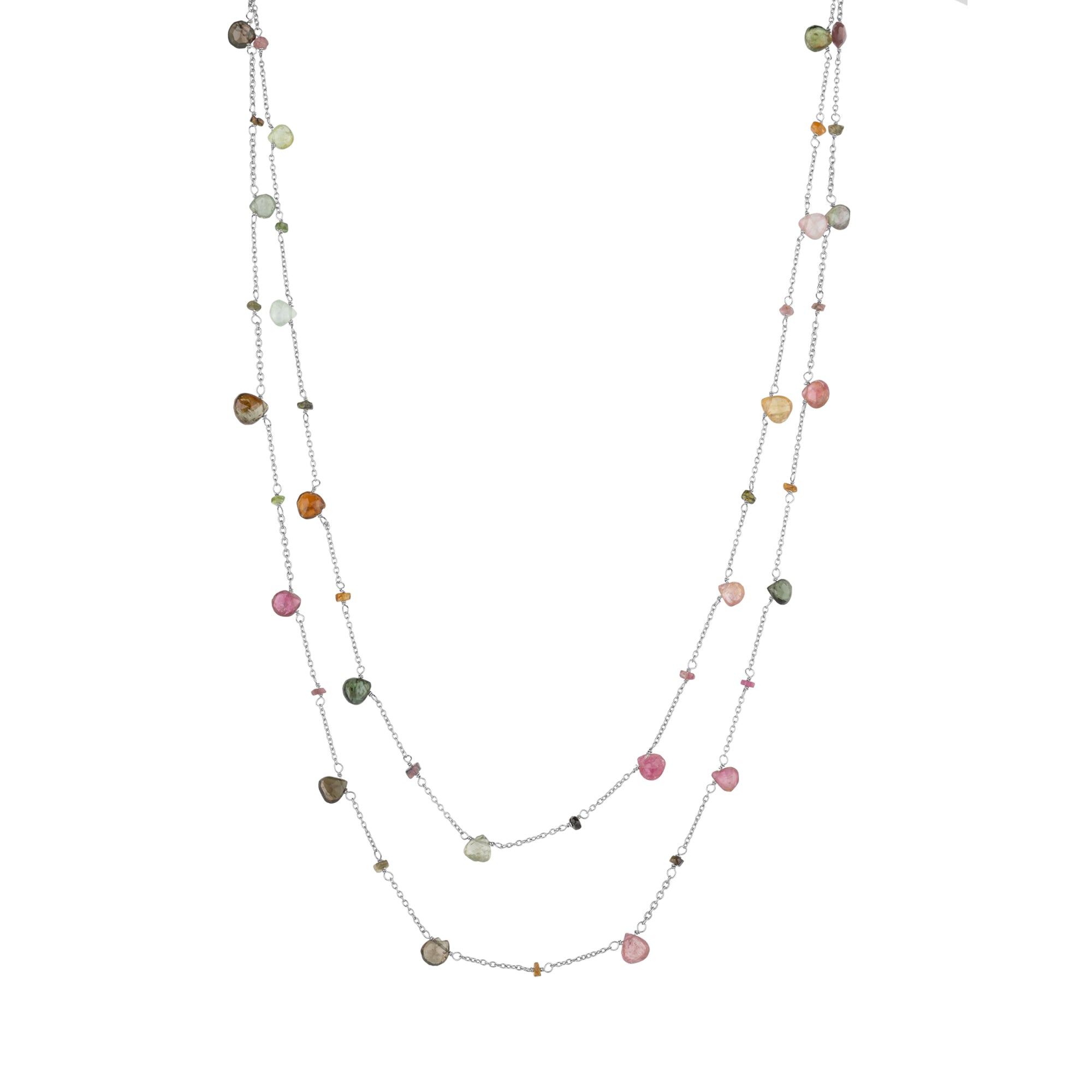 Spero London Women's Sterling Silver Fine Tourmaline Double Layer Necklace