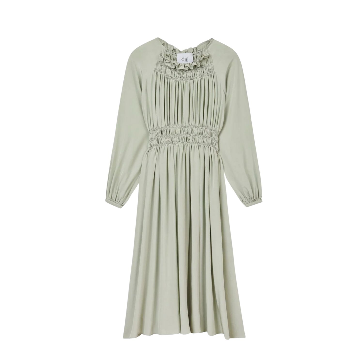 Dal The Label Women's Green Signature Silk Shirred Midi Dress Sage In Green