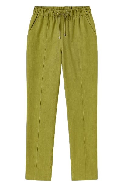 Conquista Women's Green Linen Drawstring Pants In Green