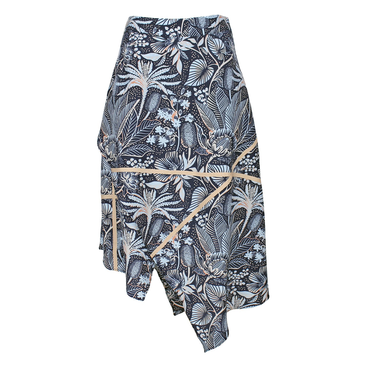 Lalipop Design Women's Floral Print Silky Touch Viscose Midi Asymmetric Skirt In Blue