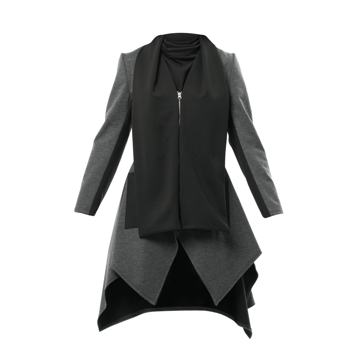 Women’s Black / Grey Asymmetric Zipper Blazer Large Metamorphoza