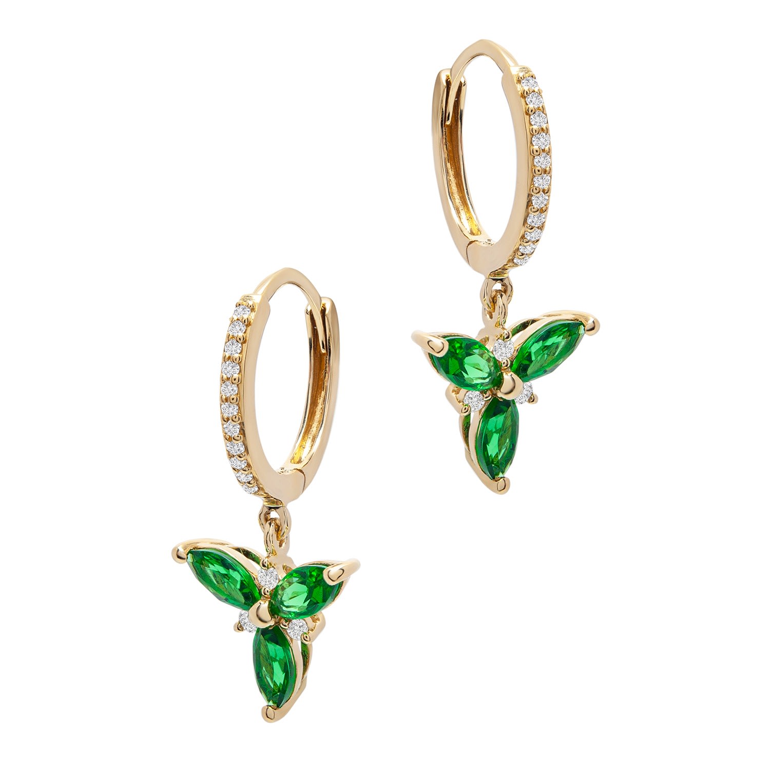 Women’s Green Emerald Flower & Diamond Accent Dangle Hoop Earrings Miki & Jane