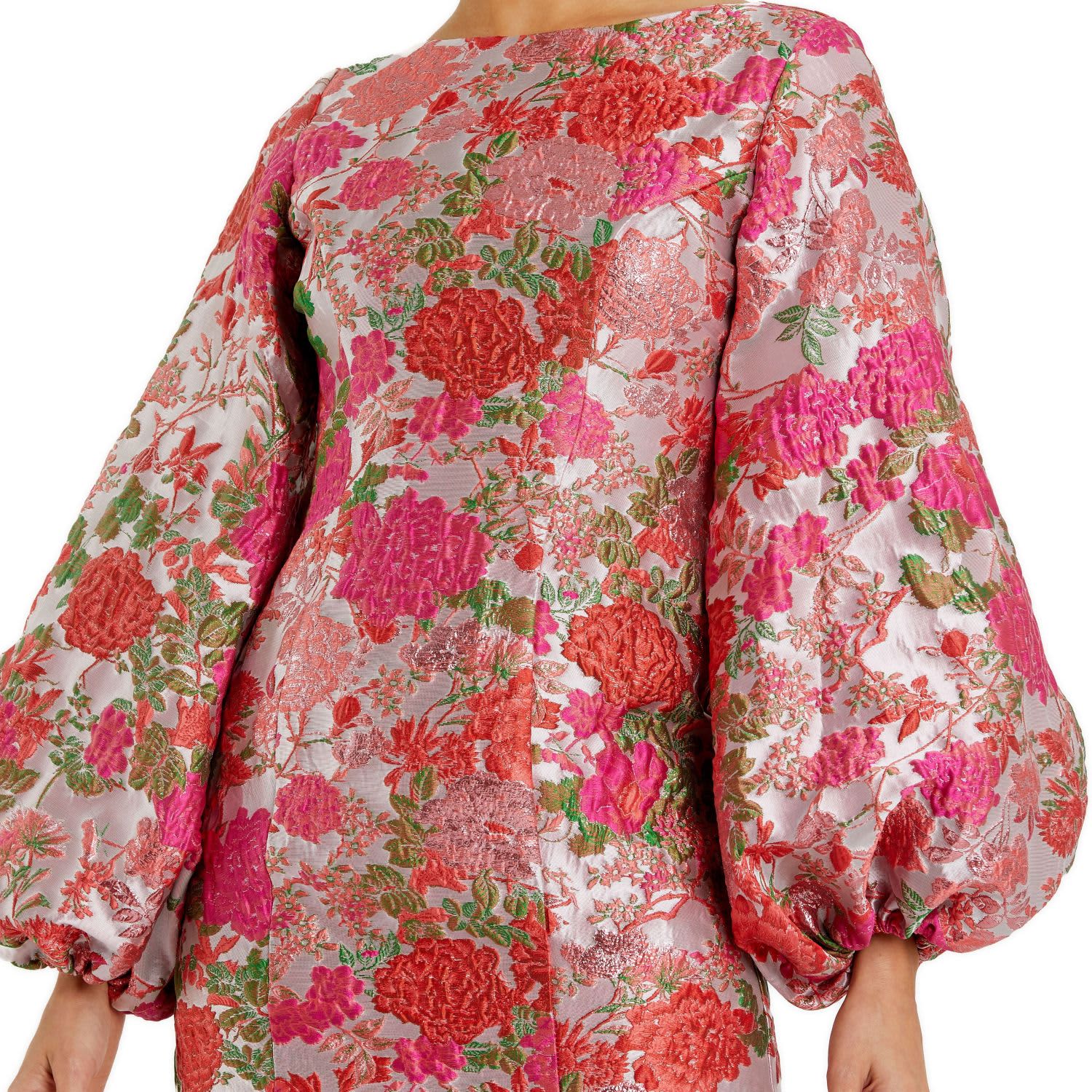 mac duggal long-sleeve jacquard shift mini dress Silver Long Sleeve Embellished Mini Dress with Velvet Flower