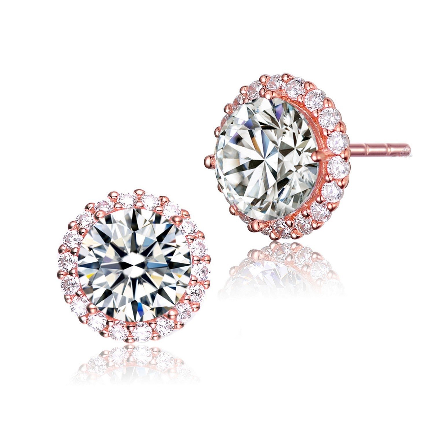 Women’s White / Rose Gold Sterling Silver Rose Gold Plated Cubic Zirconia Stud Earrings Genevive Jewelry