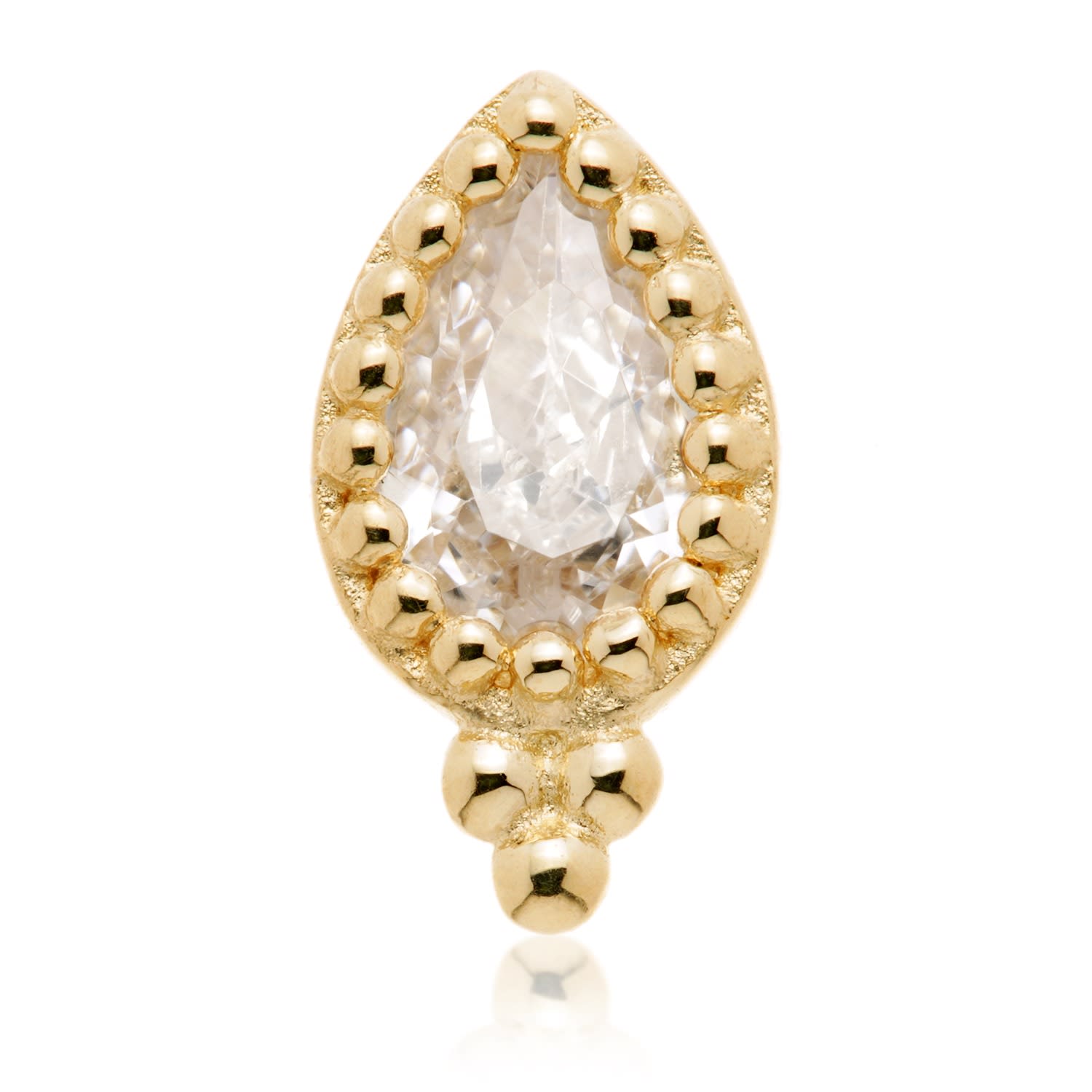 Tish Lyon Women's Niobe 14ct Solid Gold Tri Bead Milgrain Pear Flatback Stud - Gold