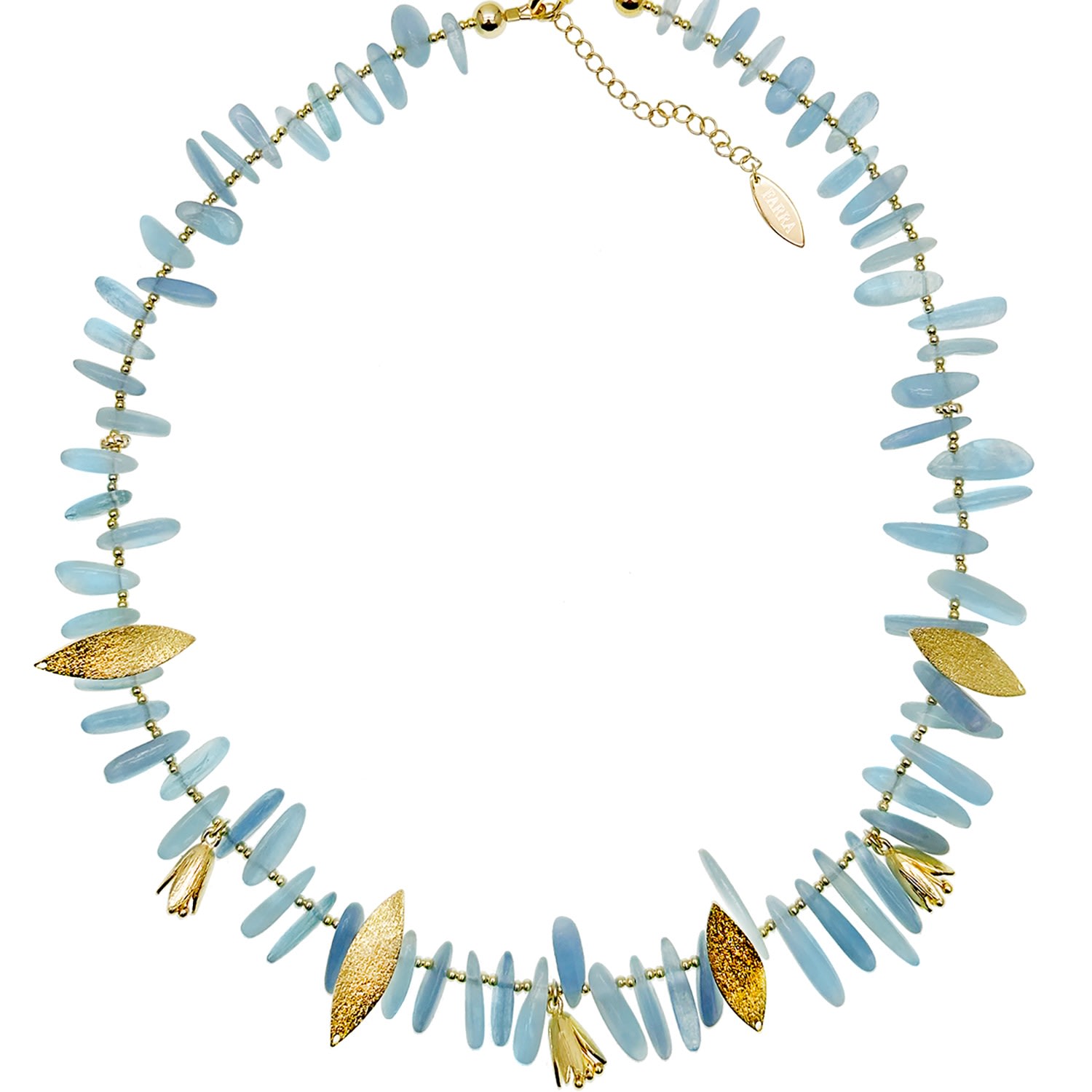 Women’s Gold / Blue Irregular Aquamarine With Floral Charms Statement Necklace Farra