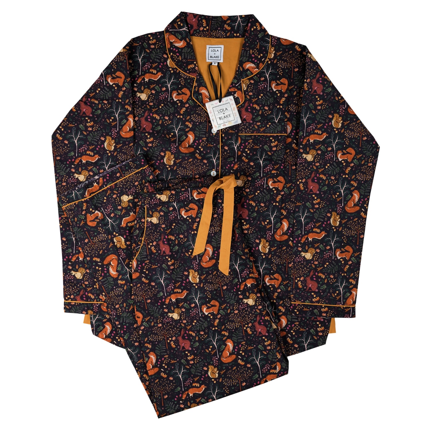 Lola + Blake Brown / Yellow / Orange Women's Pyjama Set – Woodland In Brown/yellow/orange