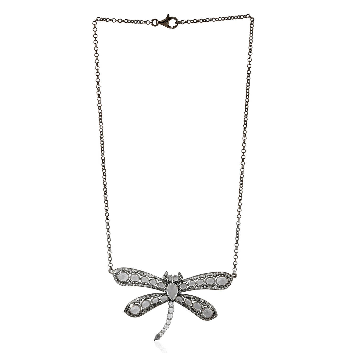 Women’s White Natural Topaz Dragonfly Pendant Choker Necklace 925 Sterling Silver Jewelry Artisan