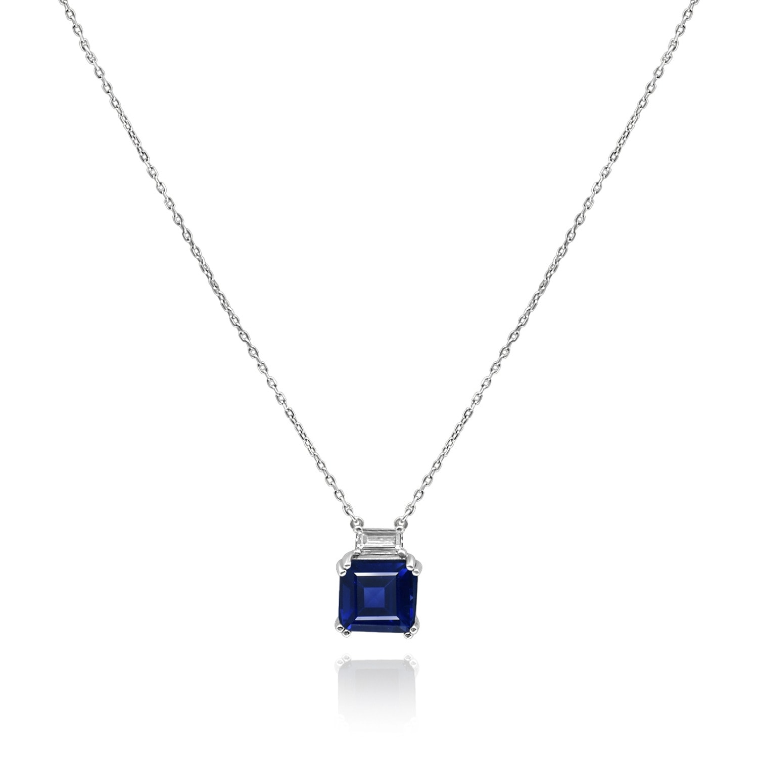 Women’s Blue Sapphire Cubic Zirconium Cushion Pendant - Sterling Silver Chain Michael Nash Jewelry