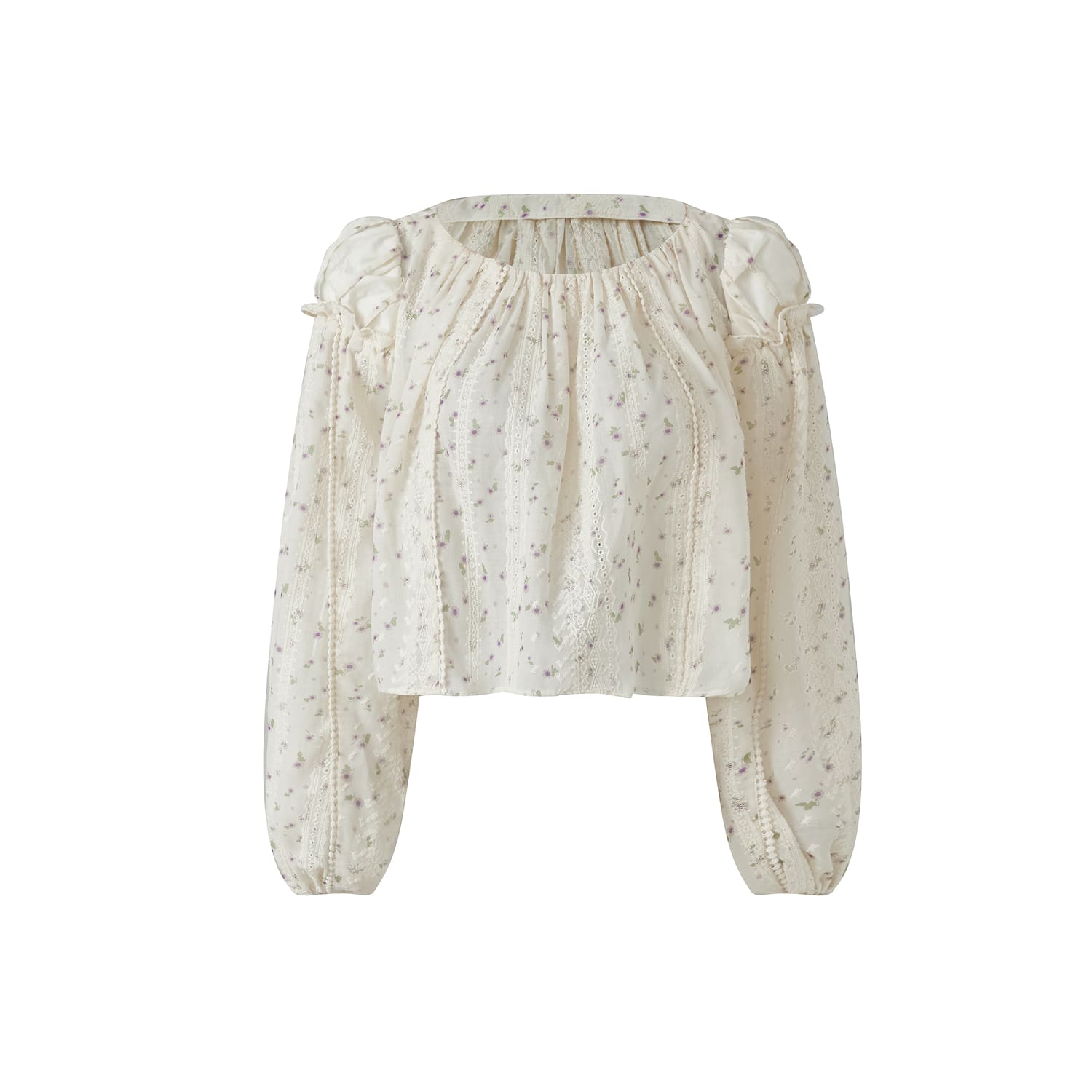 Pecanpepperpelican Women's Neutrals Moonflower Top Daisy Purple Print In Purple