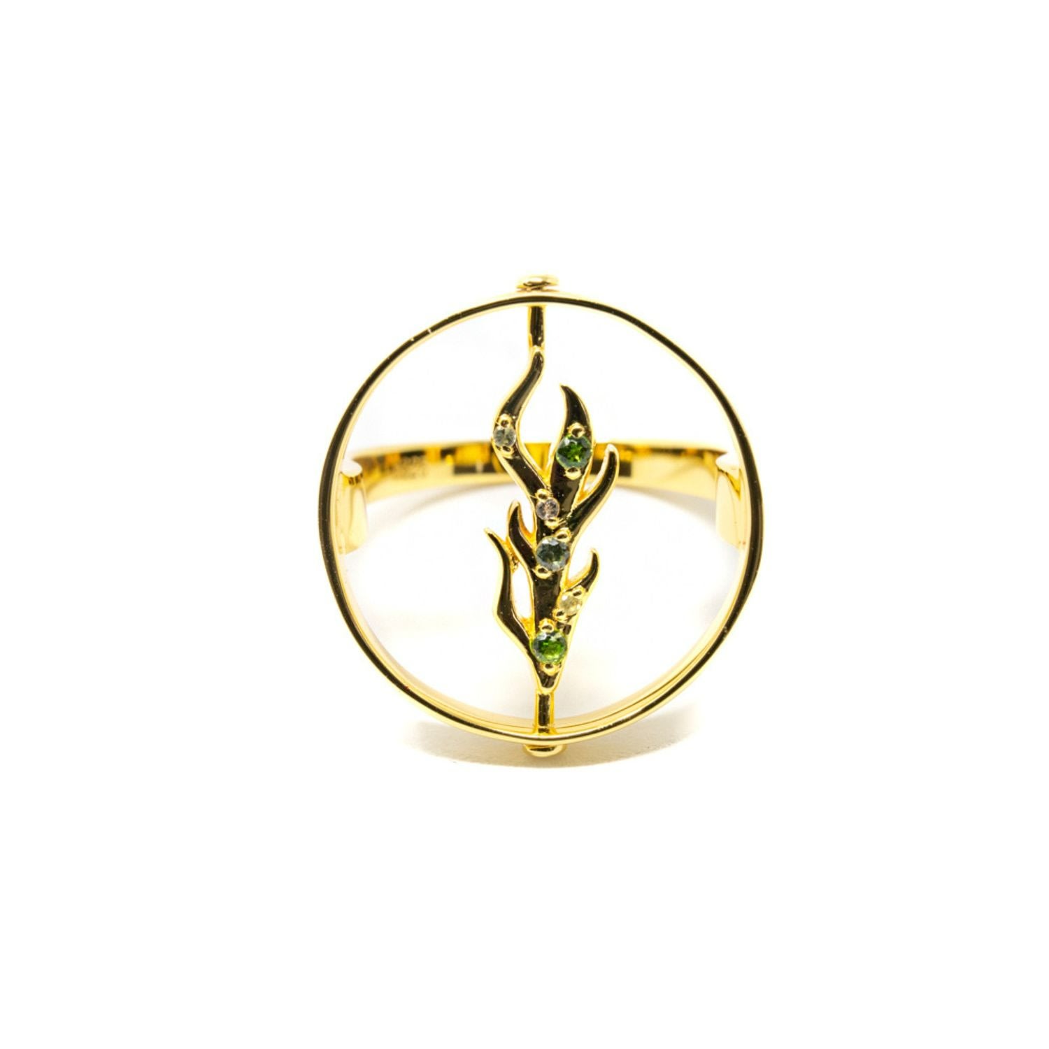 Nasi Silver Women's Green Coral Spinner Ring- Earth Edition, Gold In Gold