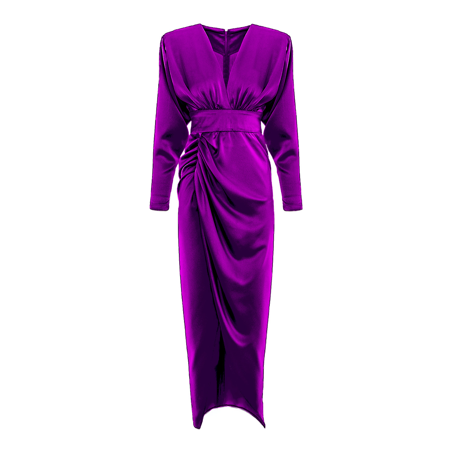 Bluzat Women's Pink / Purple Purple Satin Midi Dress With Draping