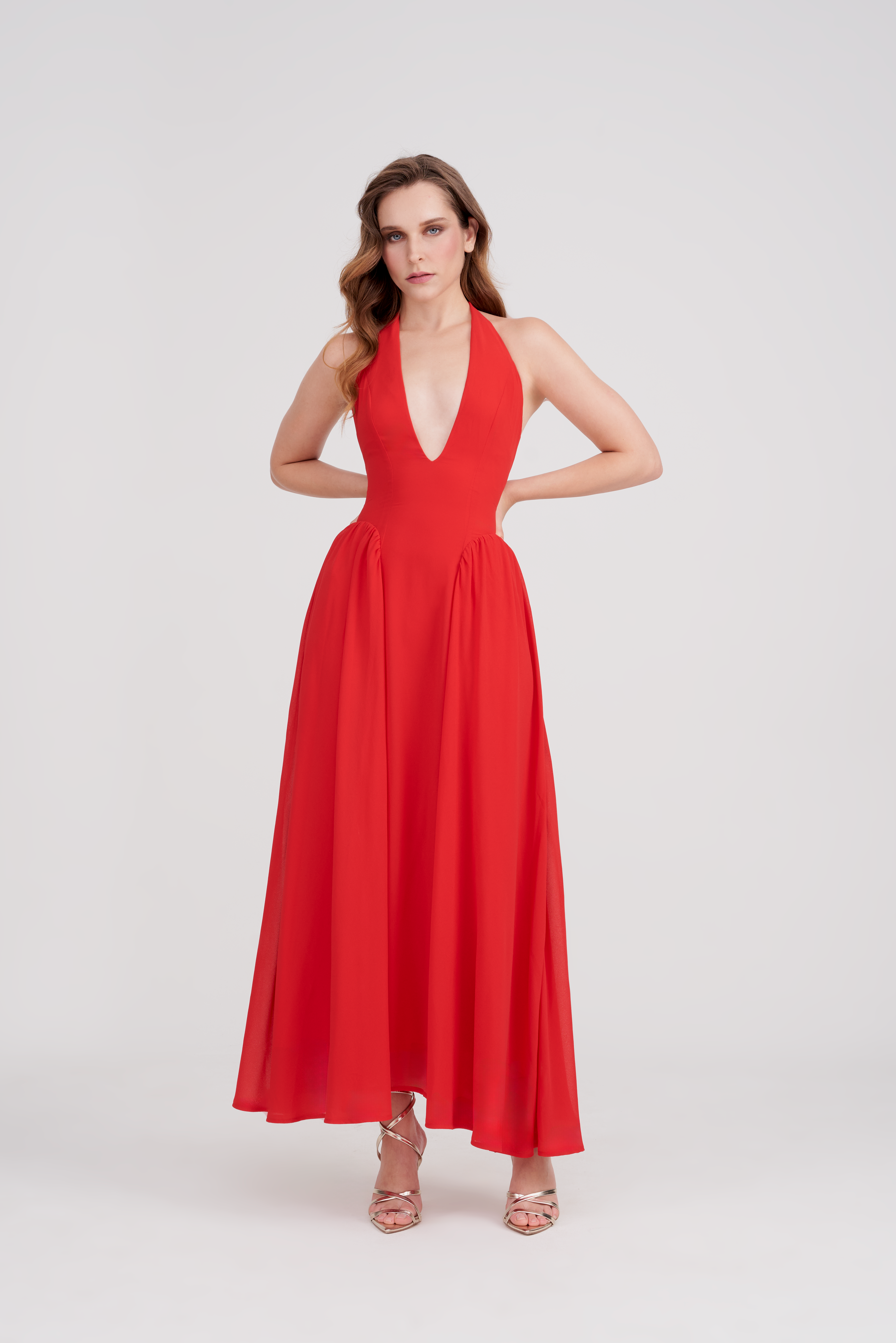 Freya Chiffon Halter Maxi Dress - Lipstick Red | ICON LEVA | Wolf