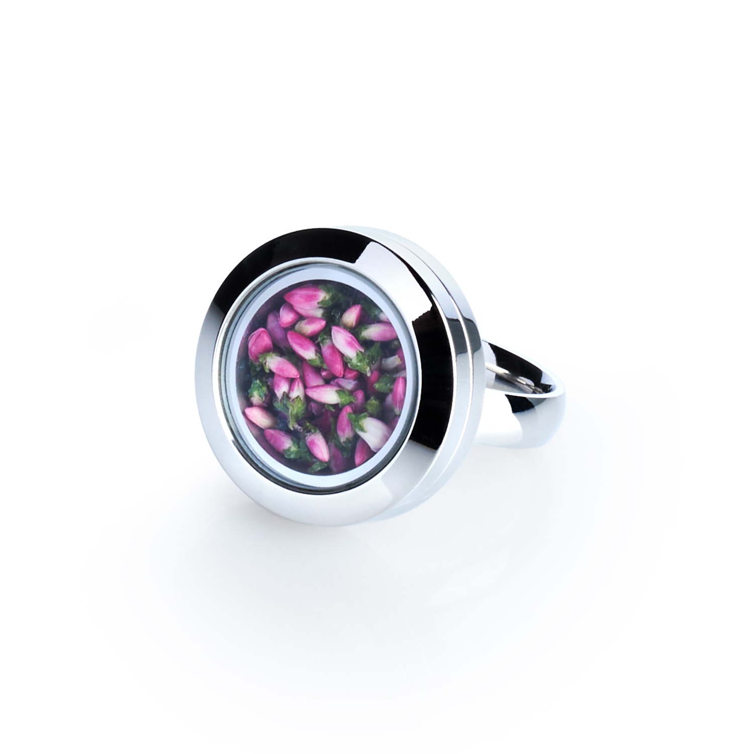 My Little Nature Women's Silver / Pink / Purple Bohemian Flower Statement Ring With Natural Scottish Heather Blossoms