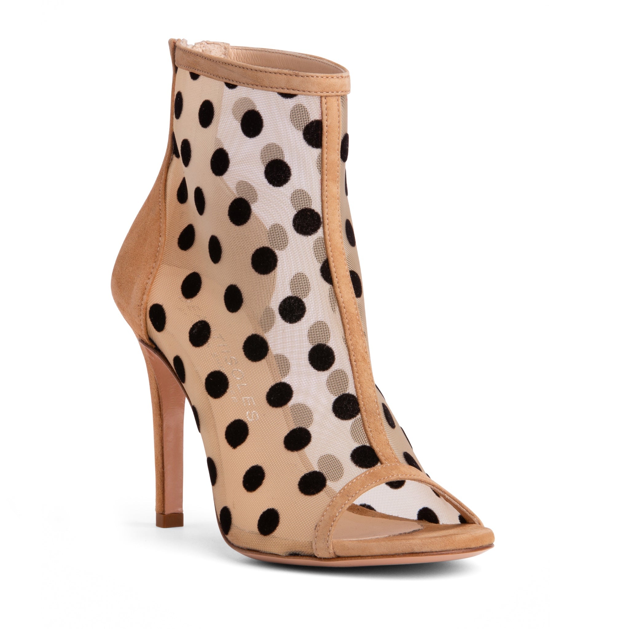 Beautiisoles By Robyn Shreiber Made In Italy Women's Tatiana Brown Polka Dots Shootie Comfortable Mesh Sexy Stiletto Bootie In Brown