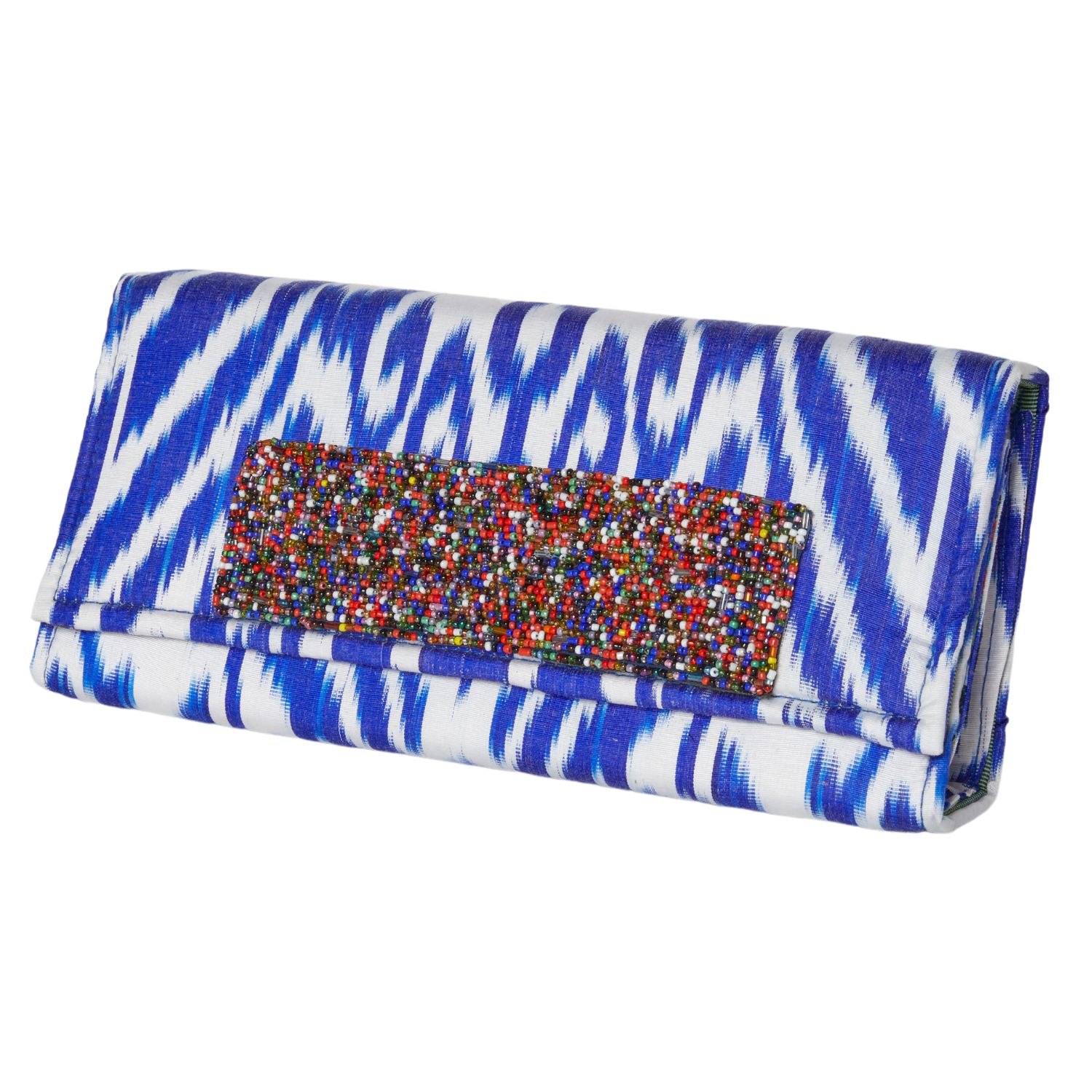 Women’s Du Monde Collection- Wheaton Multi Silk Ikat Clutch - Blue, White Larkin Lane