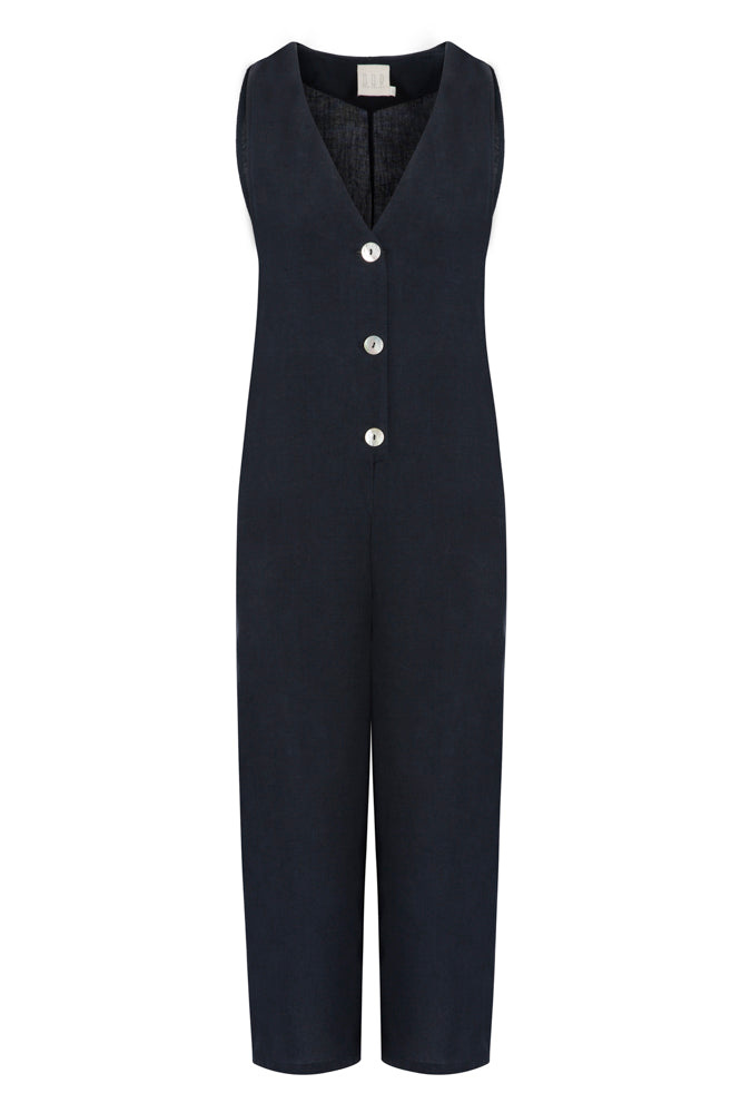 Dor Raw Luxury Women's Blue By The Lake Maggiore Linen Jumpsuit - Navy