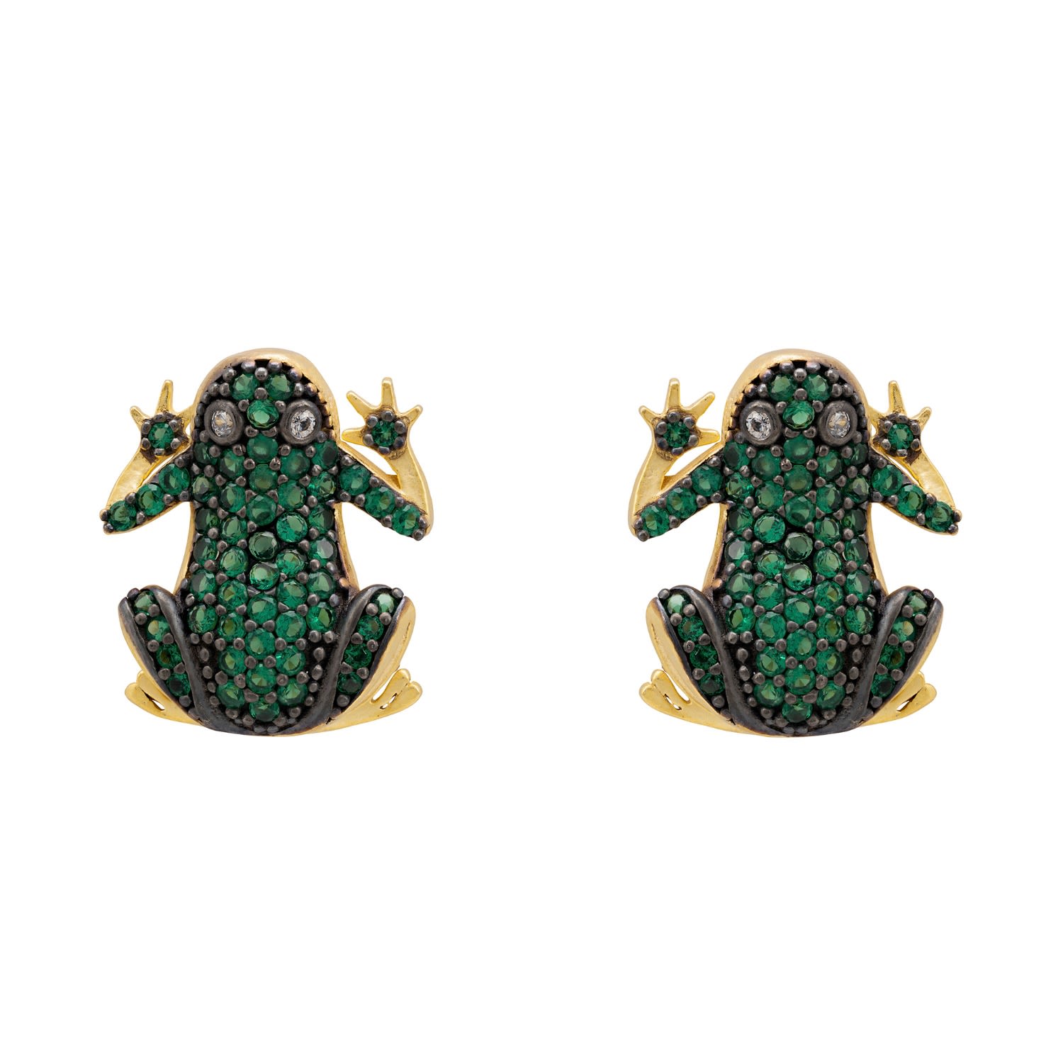 Latelita Women's Green / Gold Leap Frog Stud Earrings Gold In Multi