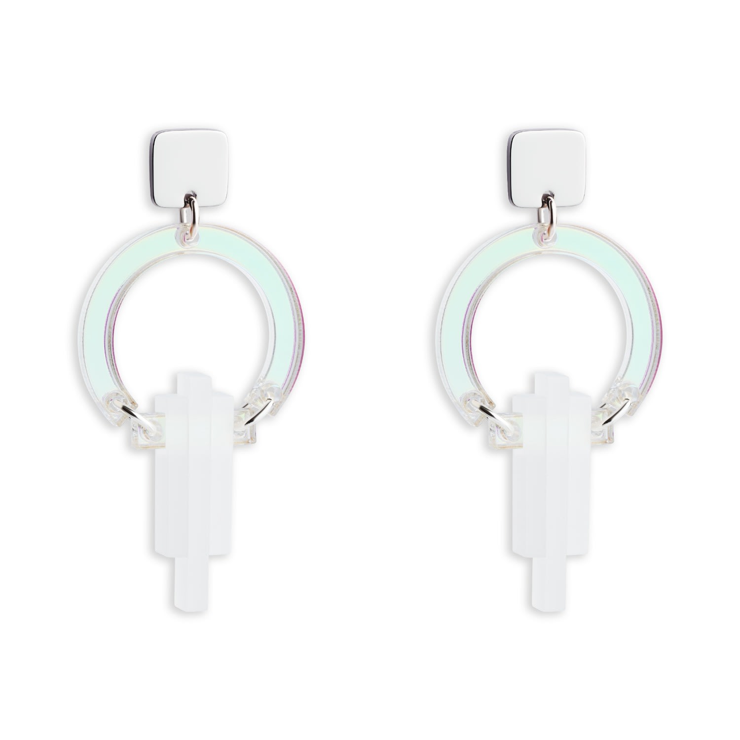 Toolally Women's Silver / White Petite Art Deco Chandeliers - Iridescent And White Frost